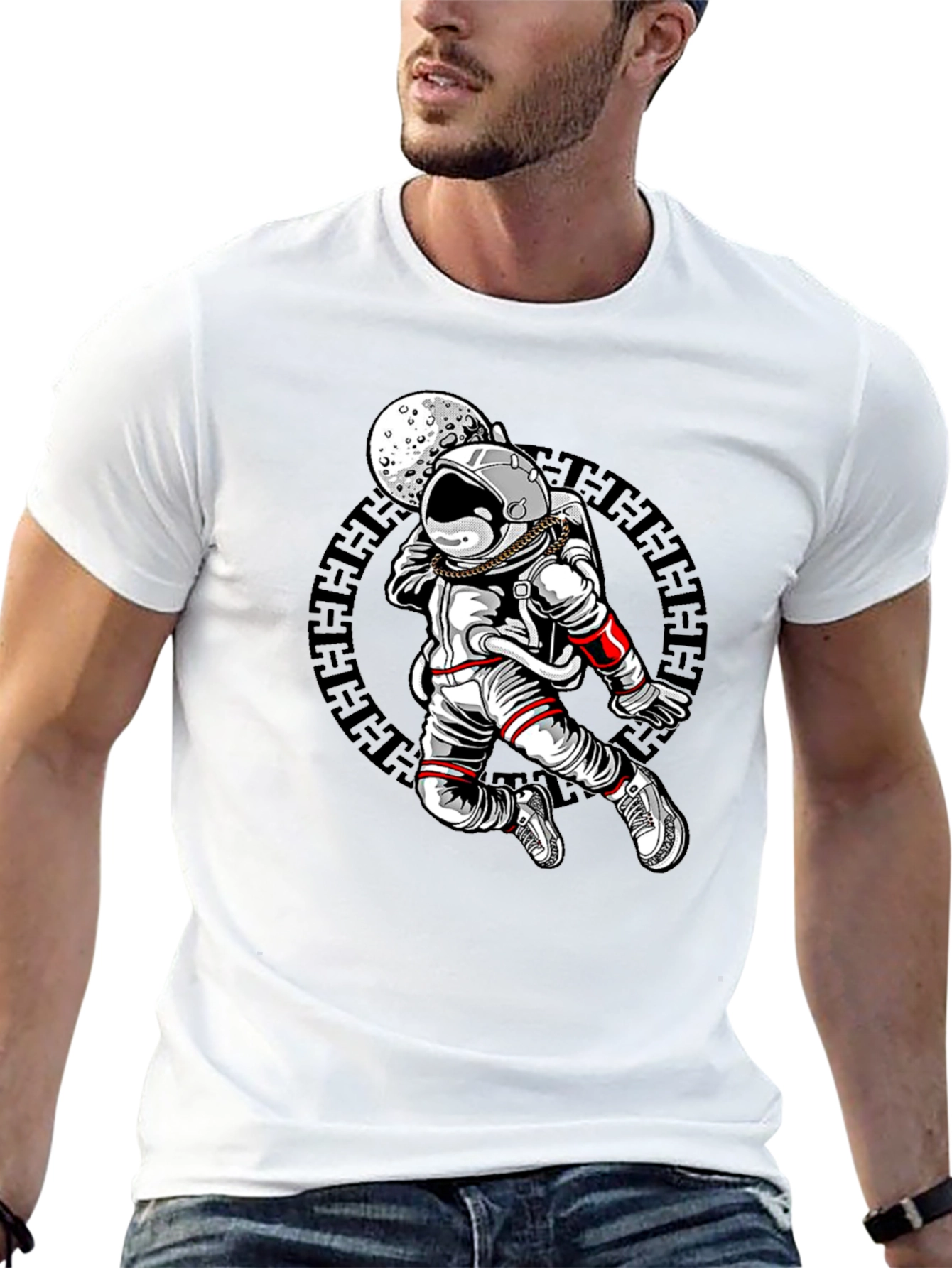 Astronaut Moon Graphic Black T-Shirt