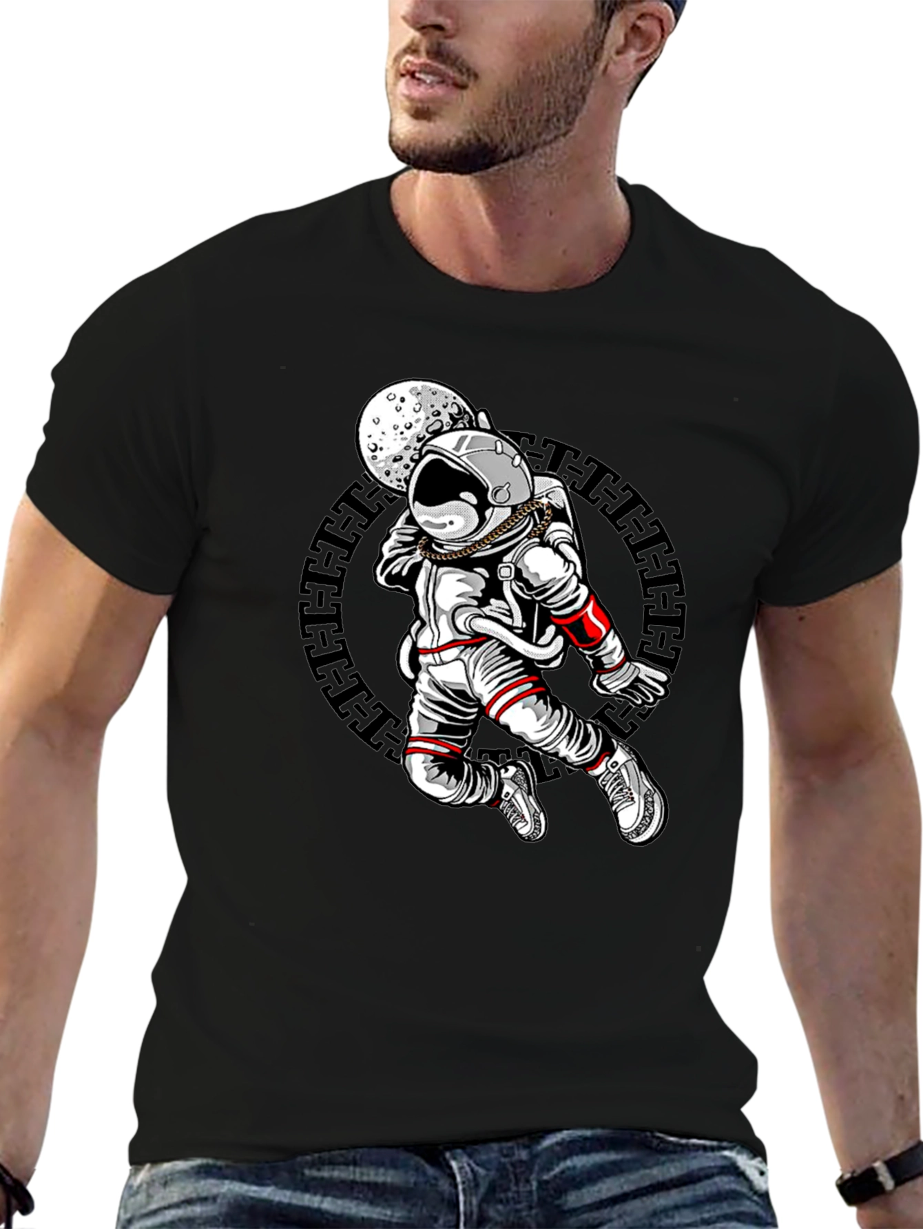 Astronaut Moon Graphic Black T-Shirt