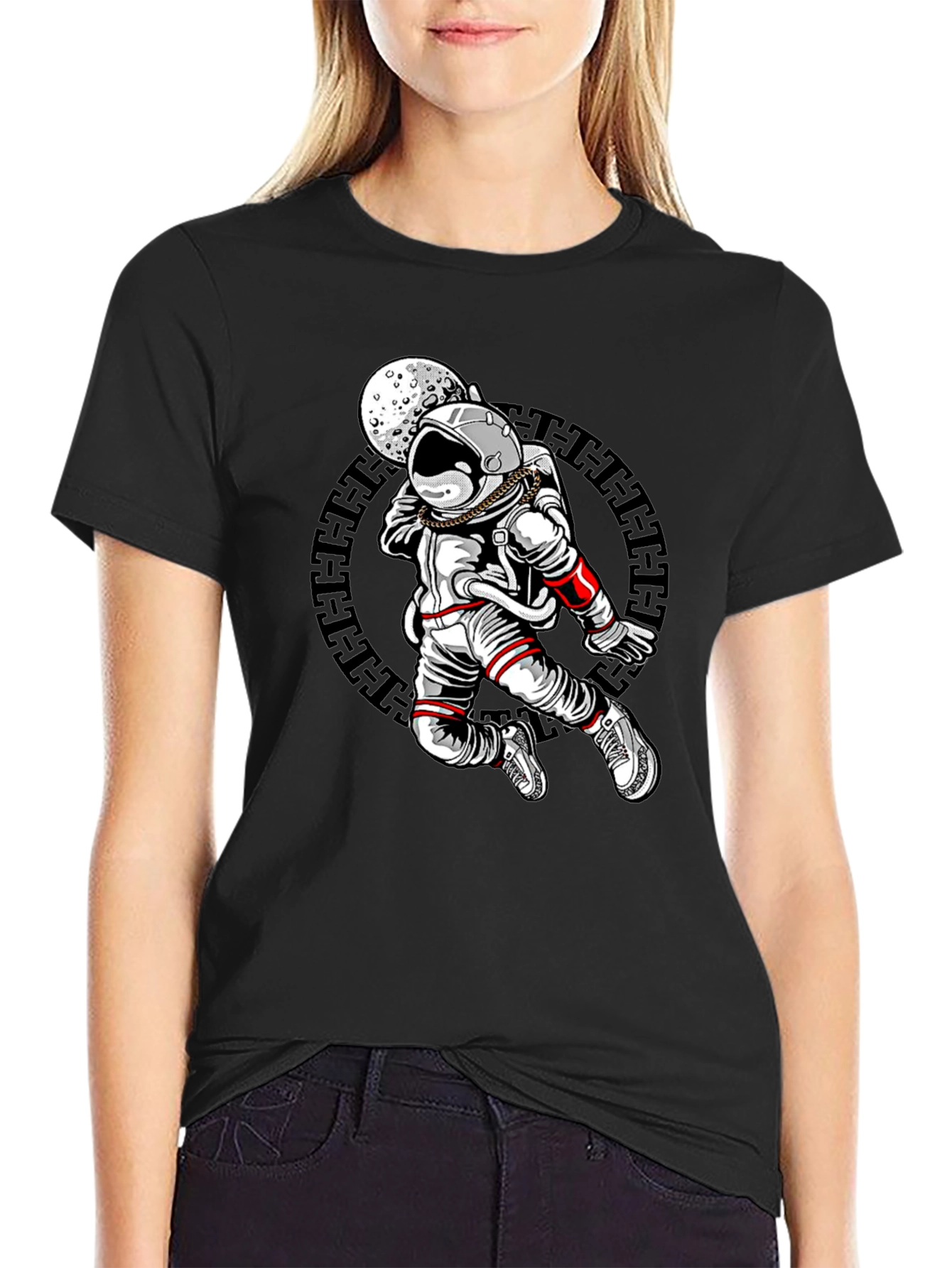 Astronaut Moon Graphic Black T-Shirt