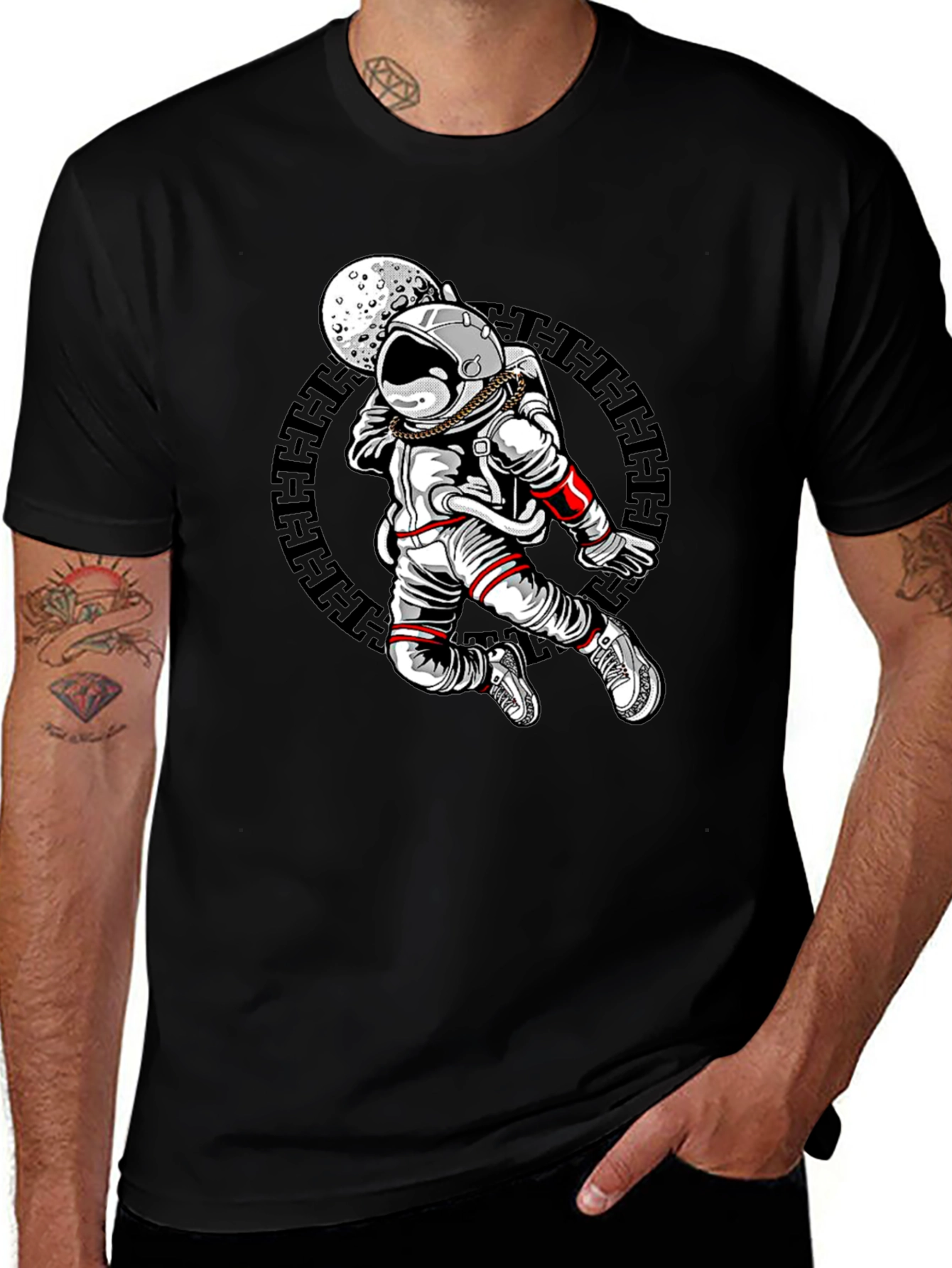 Astronaut Moon Graphic Black T-Shirt