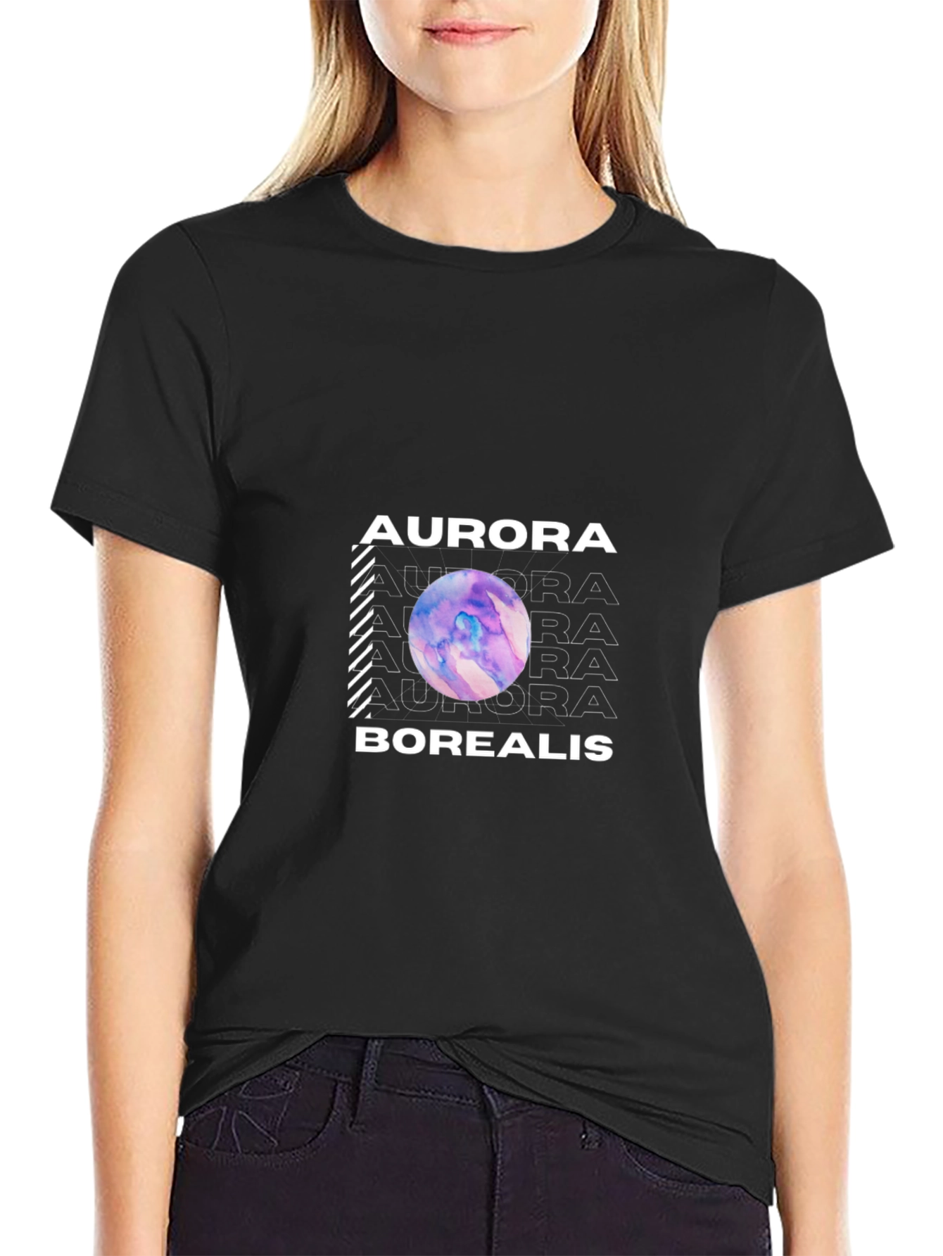 Aurora Borealis Graphic Black T-Shirt