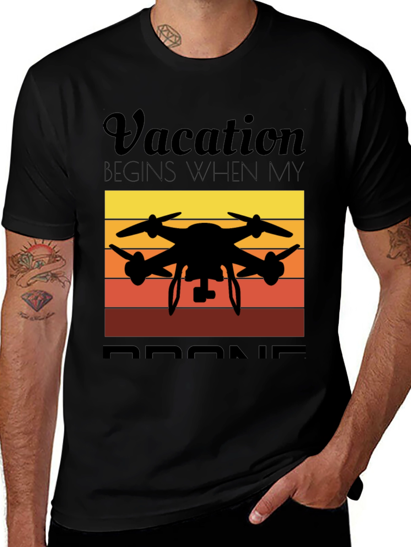 Vacation Begins When My Drone Black T-Shirt