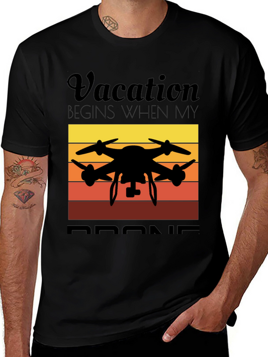 Vacation Begins When My Drone Black T-Shirt