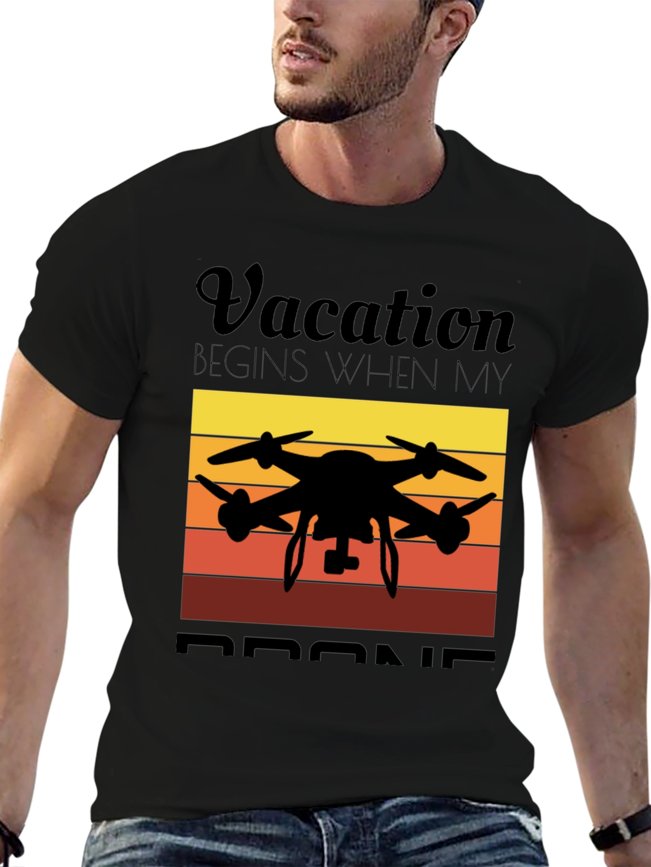 Vacation Begins When My Drone Black T-Shirt
