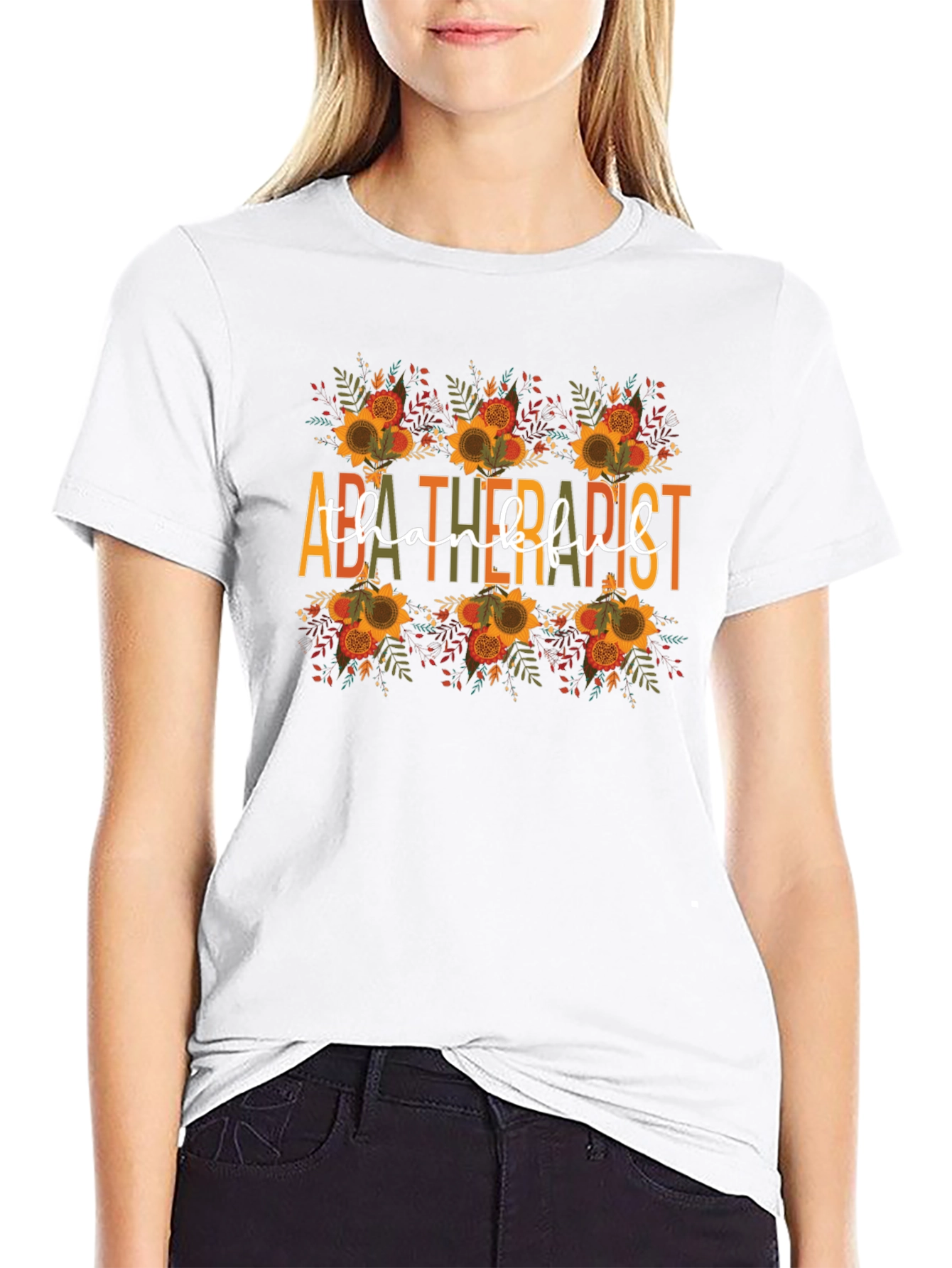 ABA Therapist Thankful T-Shirt - Fall Sunflower Design