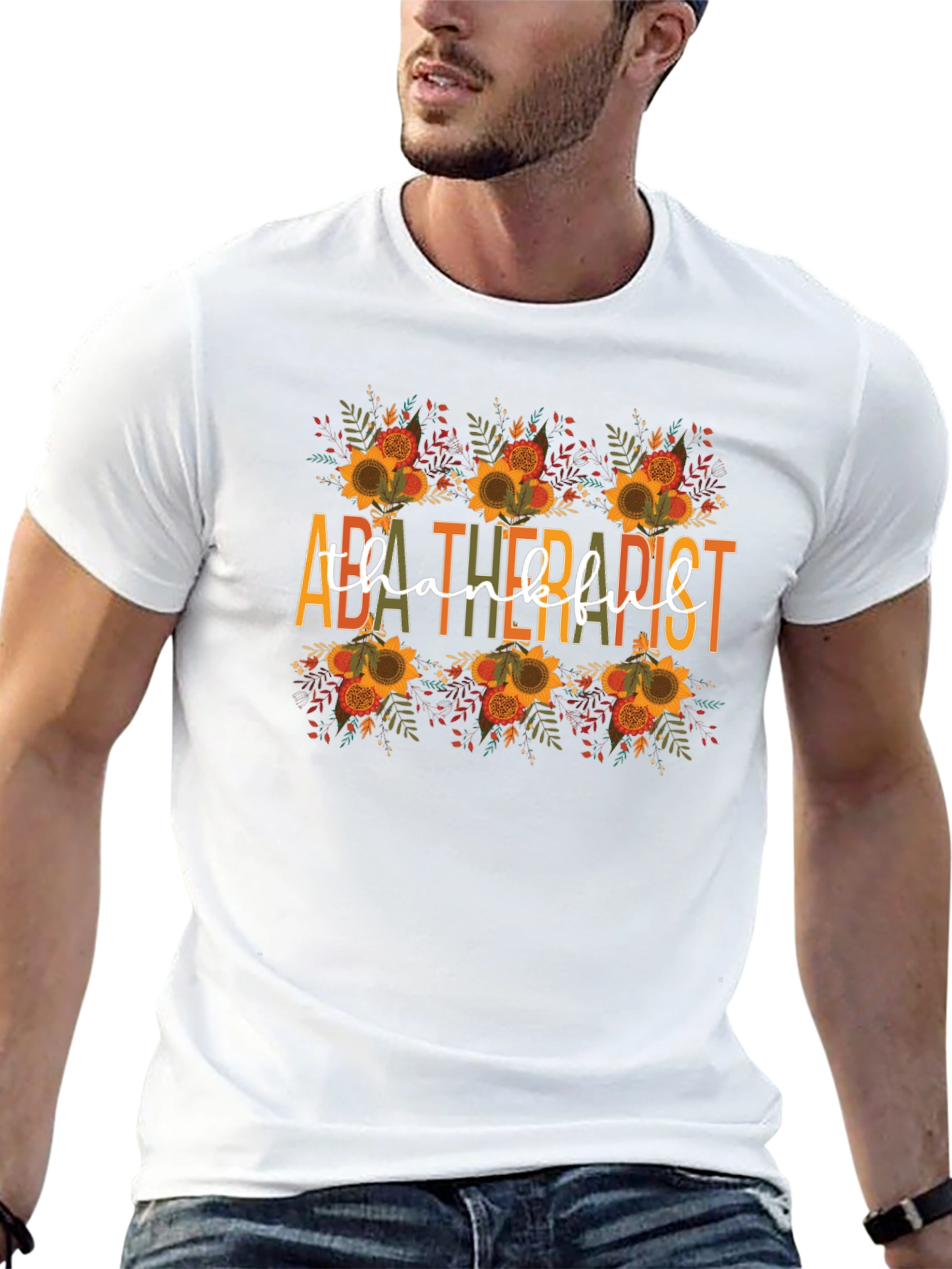 ABA Therapist Thankful T-Shirt - Fall Sunflower Design