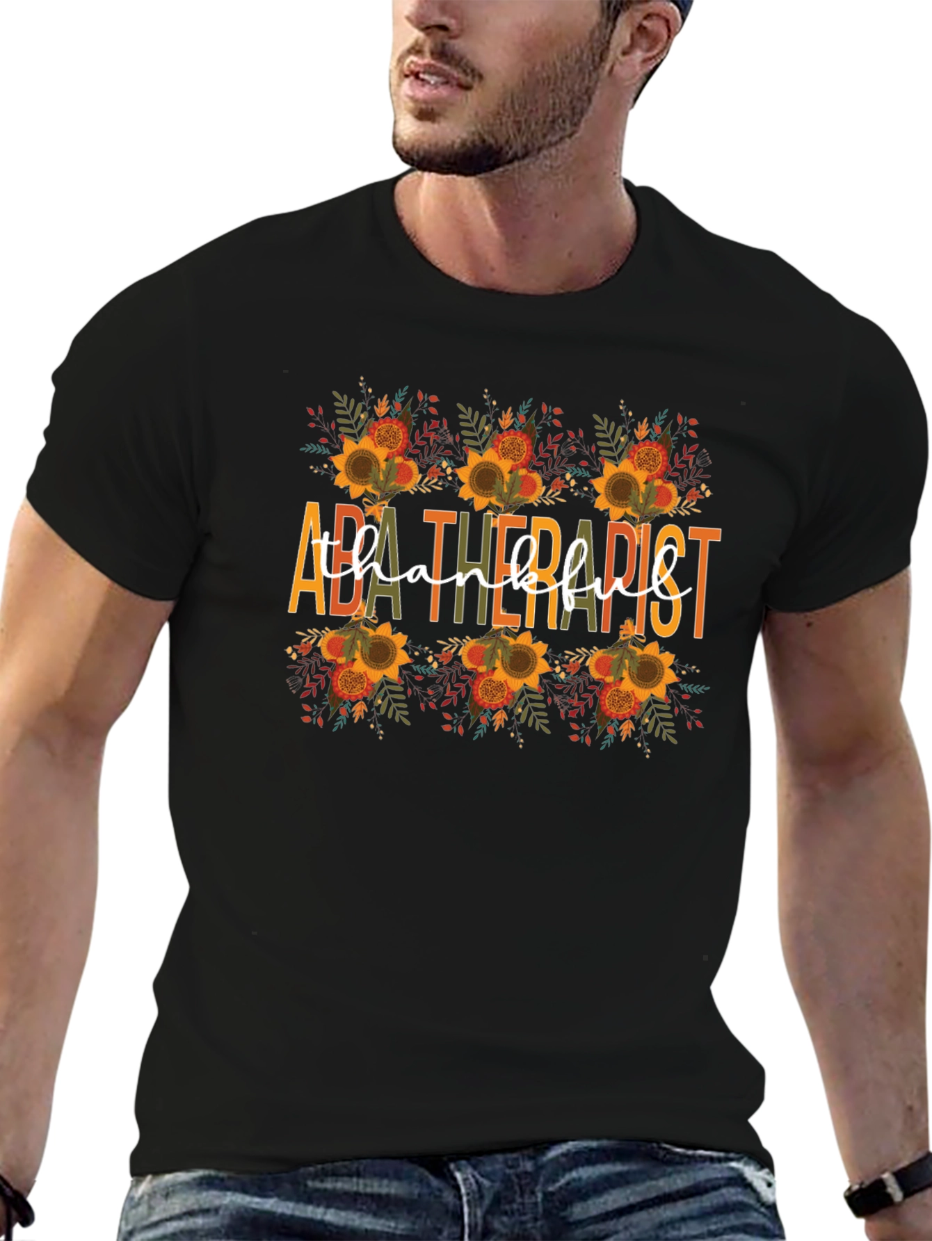 ABA Therapist Thankful T-Shirt - Fall Sunflower Design