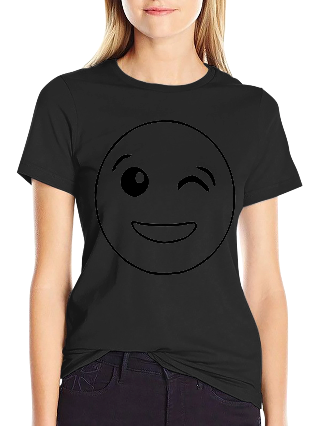 Winking Emoji Black T-Shirt - Fun Casual Wear