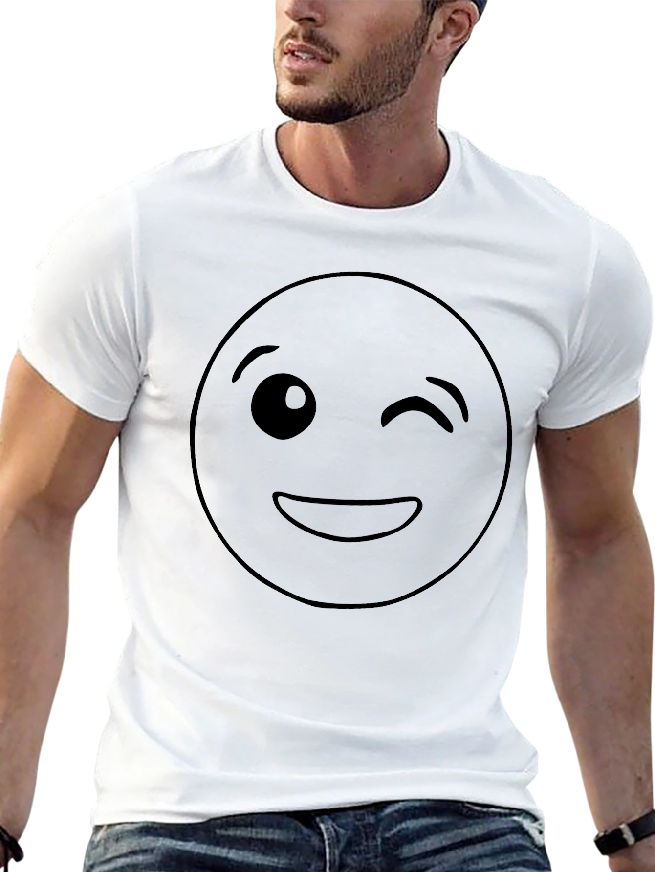 Winking Emoji Black T-Shirt - Fun Casual Wear