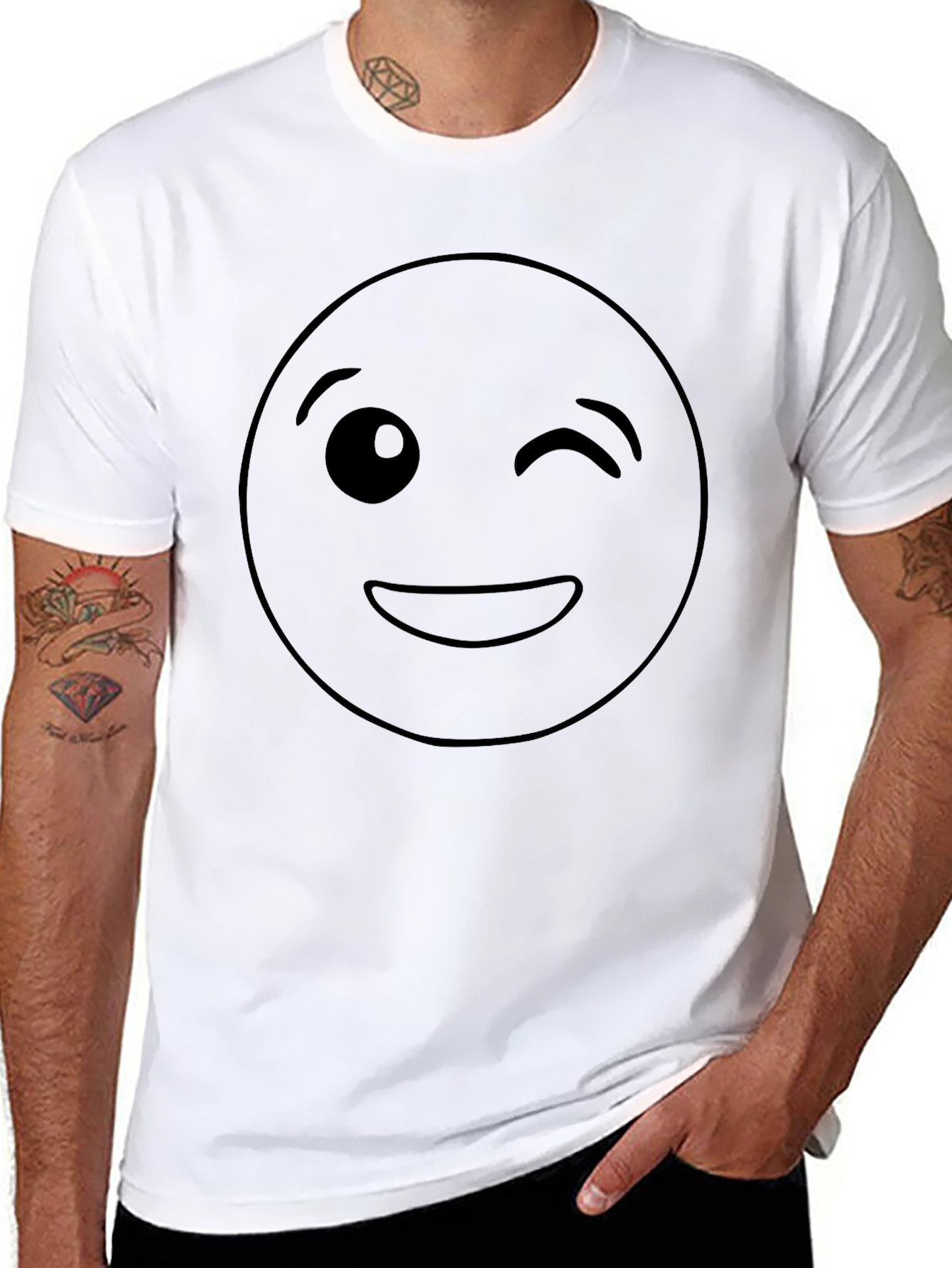 Winking Emoji Black T-Shirt - Fun Casual Wear