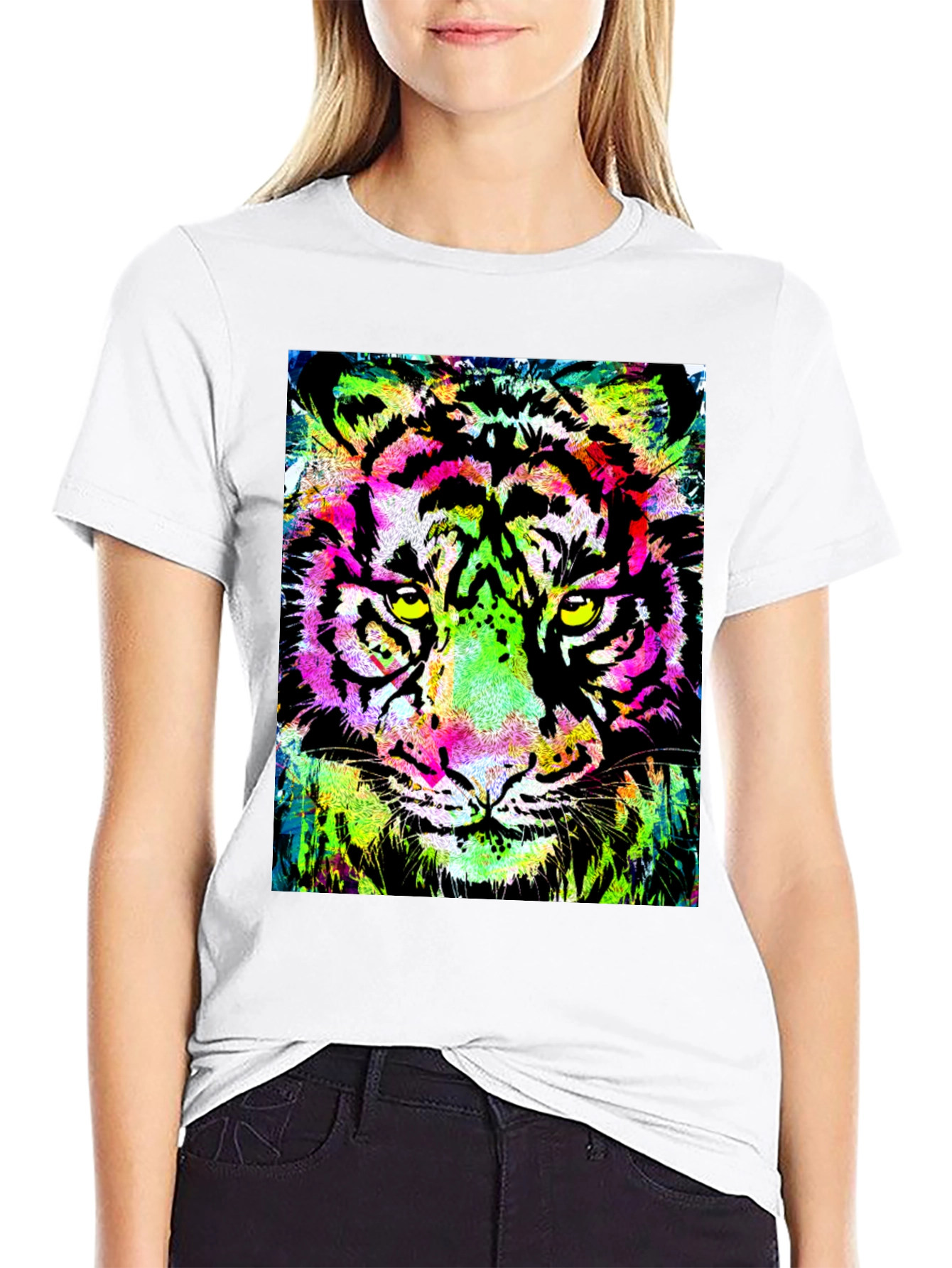 Vibrant Tiger Graphic Print Black T-Shirt