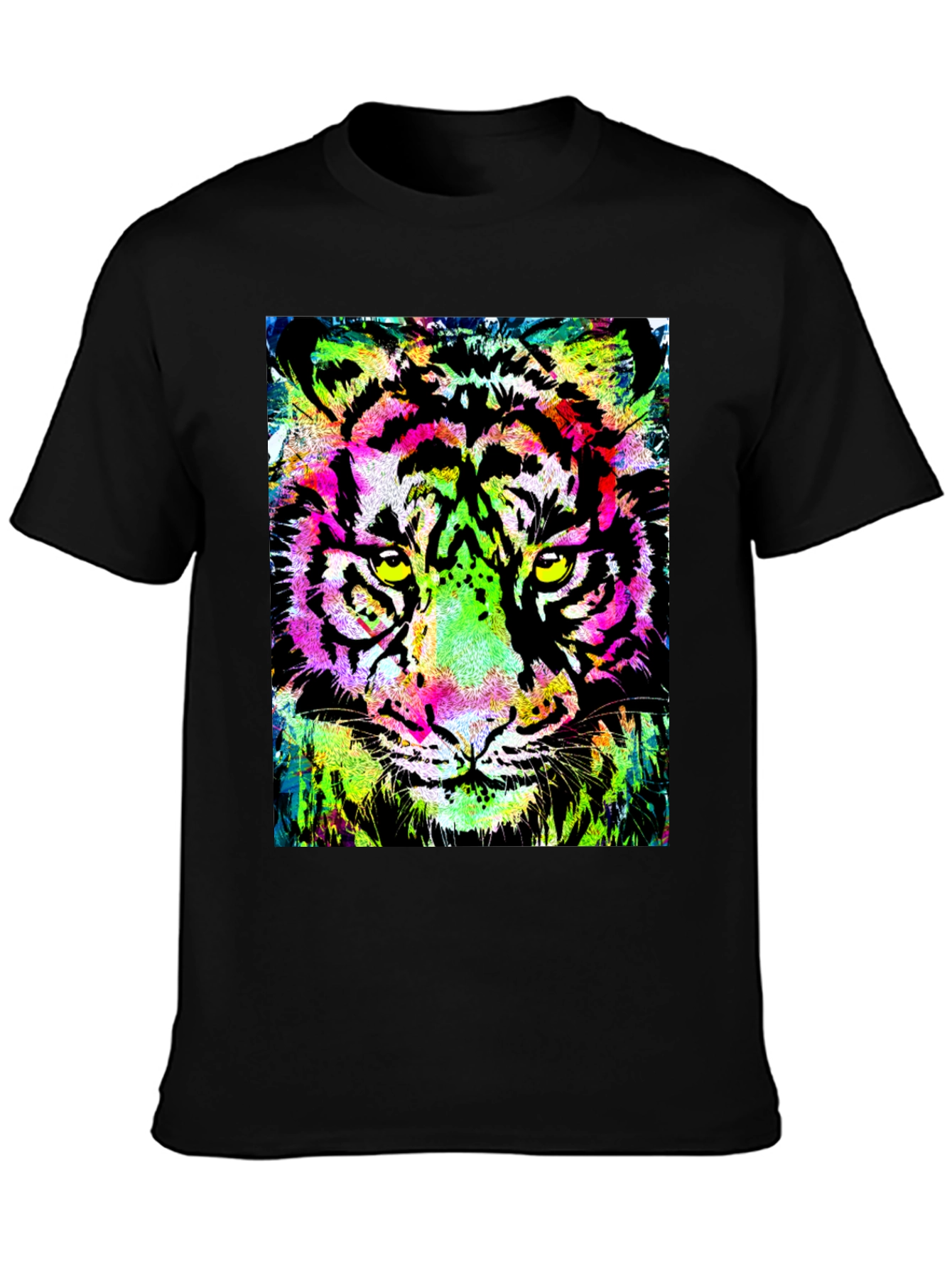 Vibrant Tiger Graphic Print Black T-Shirt