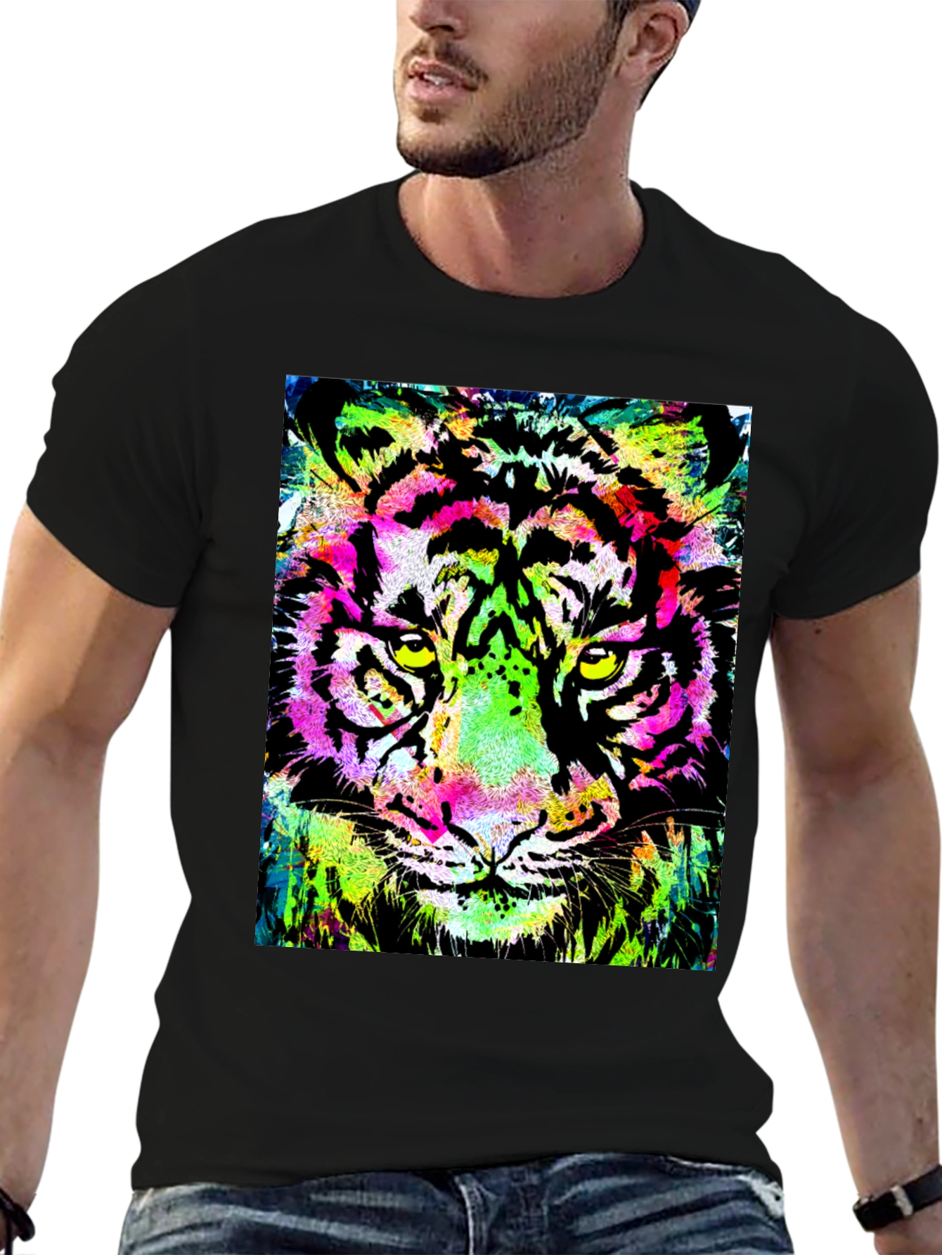 Vibrant Tiger Graphic Print Black T-Shirt