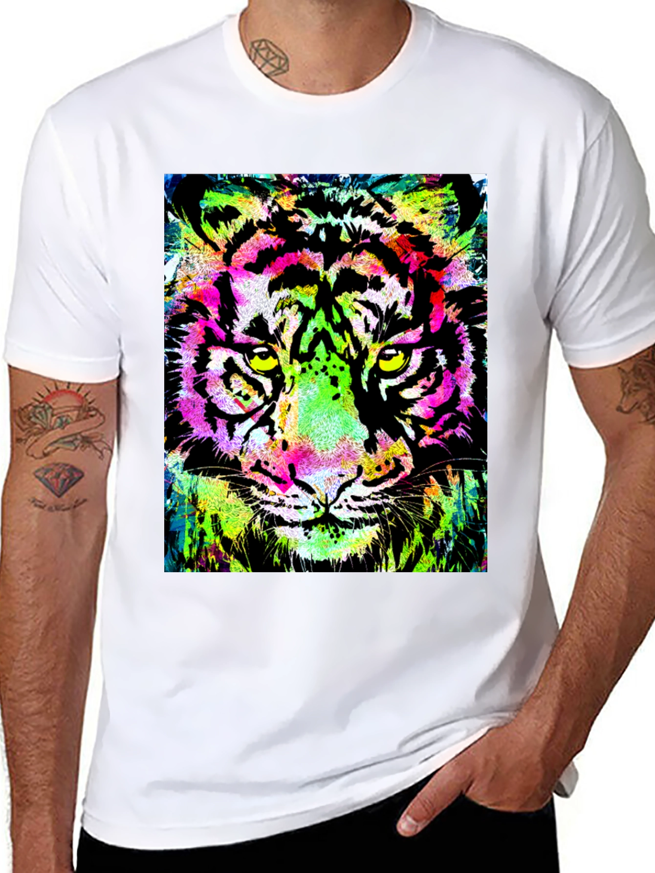 Vibrant Tiger Graphic Print Black T-Shirt