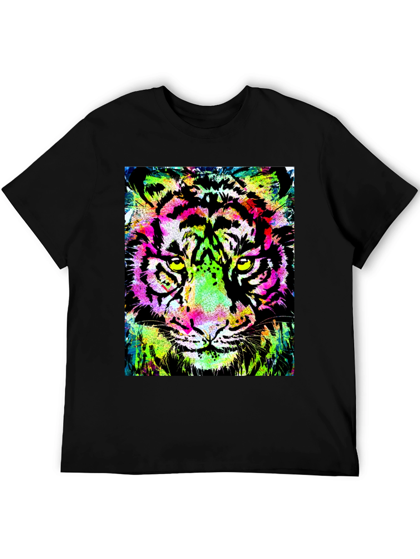 Vibrant Tiger Graphic Print Black T-Shirt