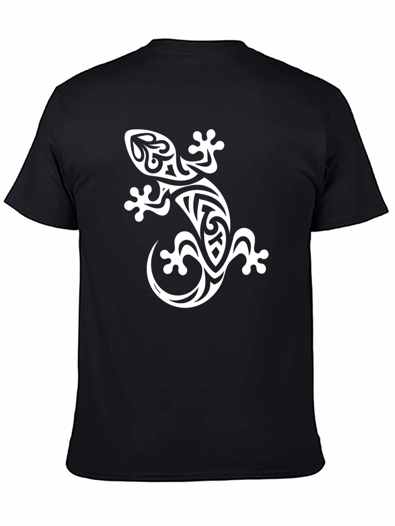Tribal Gecko Graphic Print Black T-Shirt