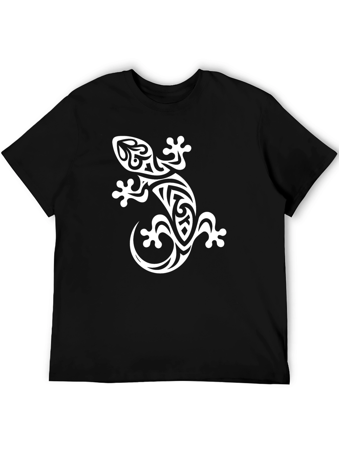 Tribal Gecko Graphic Print Black T-Shirt