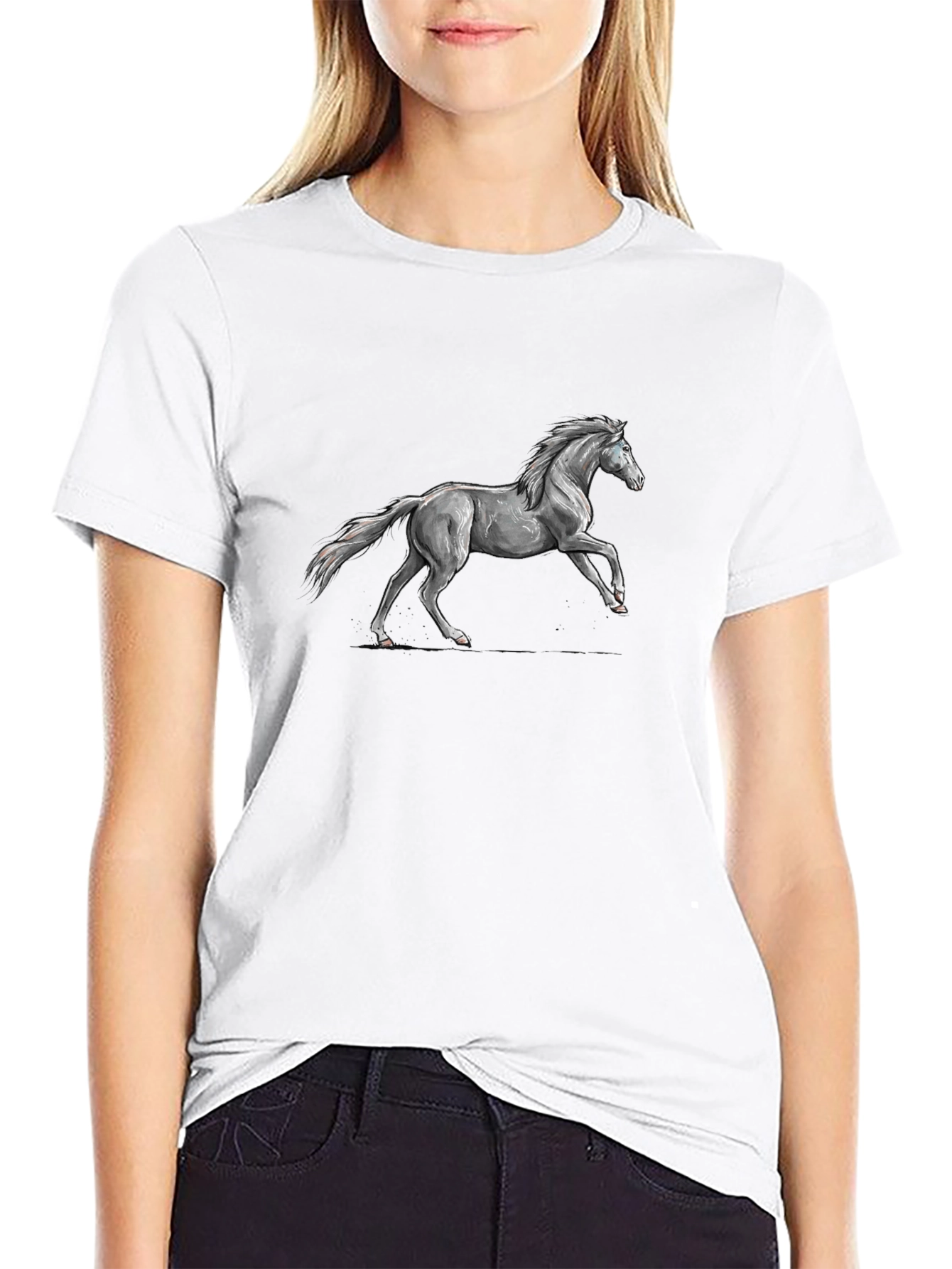 Black Tee with Horse Graphic
