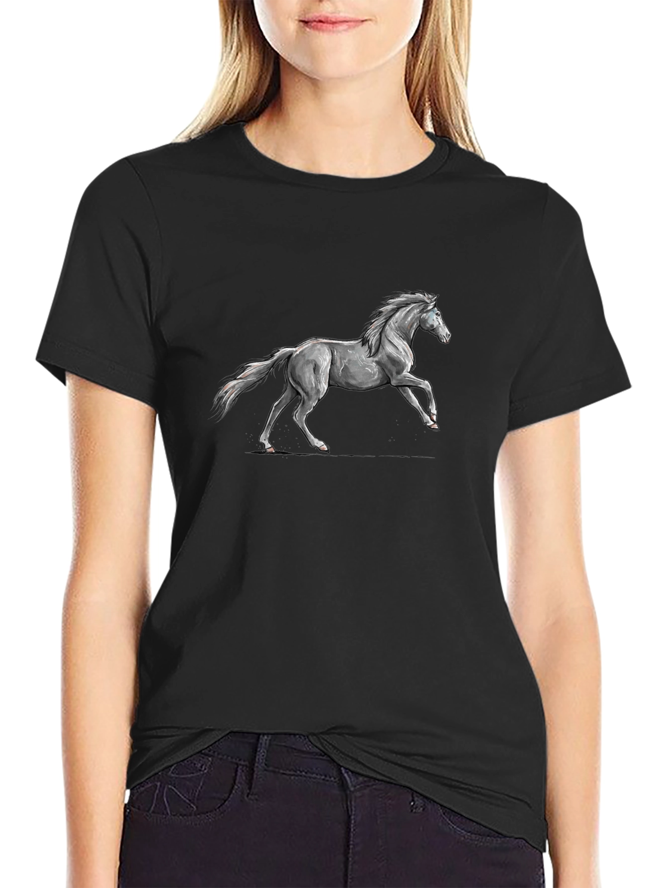 Black Tee with Horse Graphic
