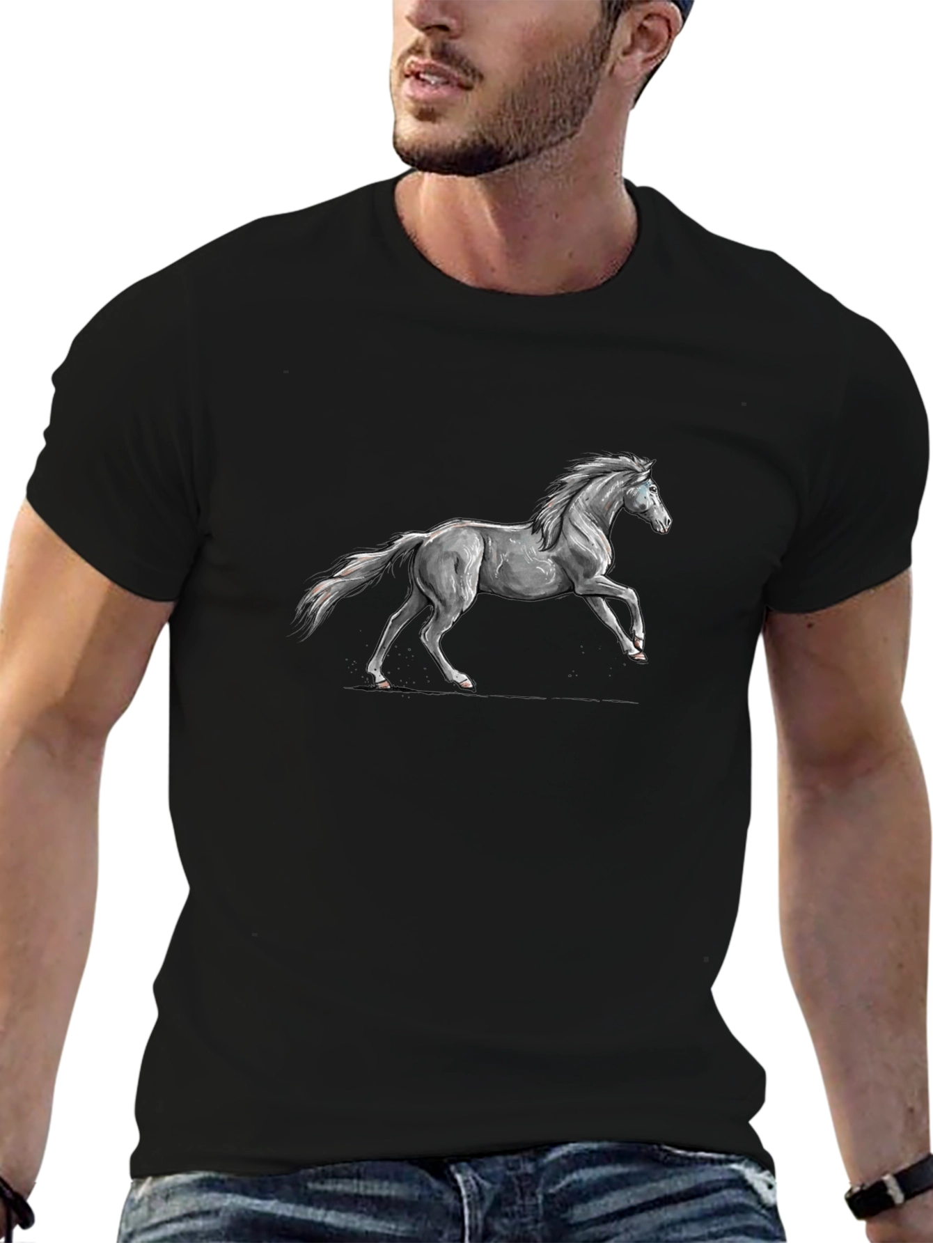 Black Tee with Horse Graphic