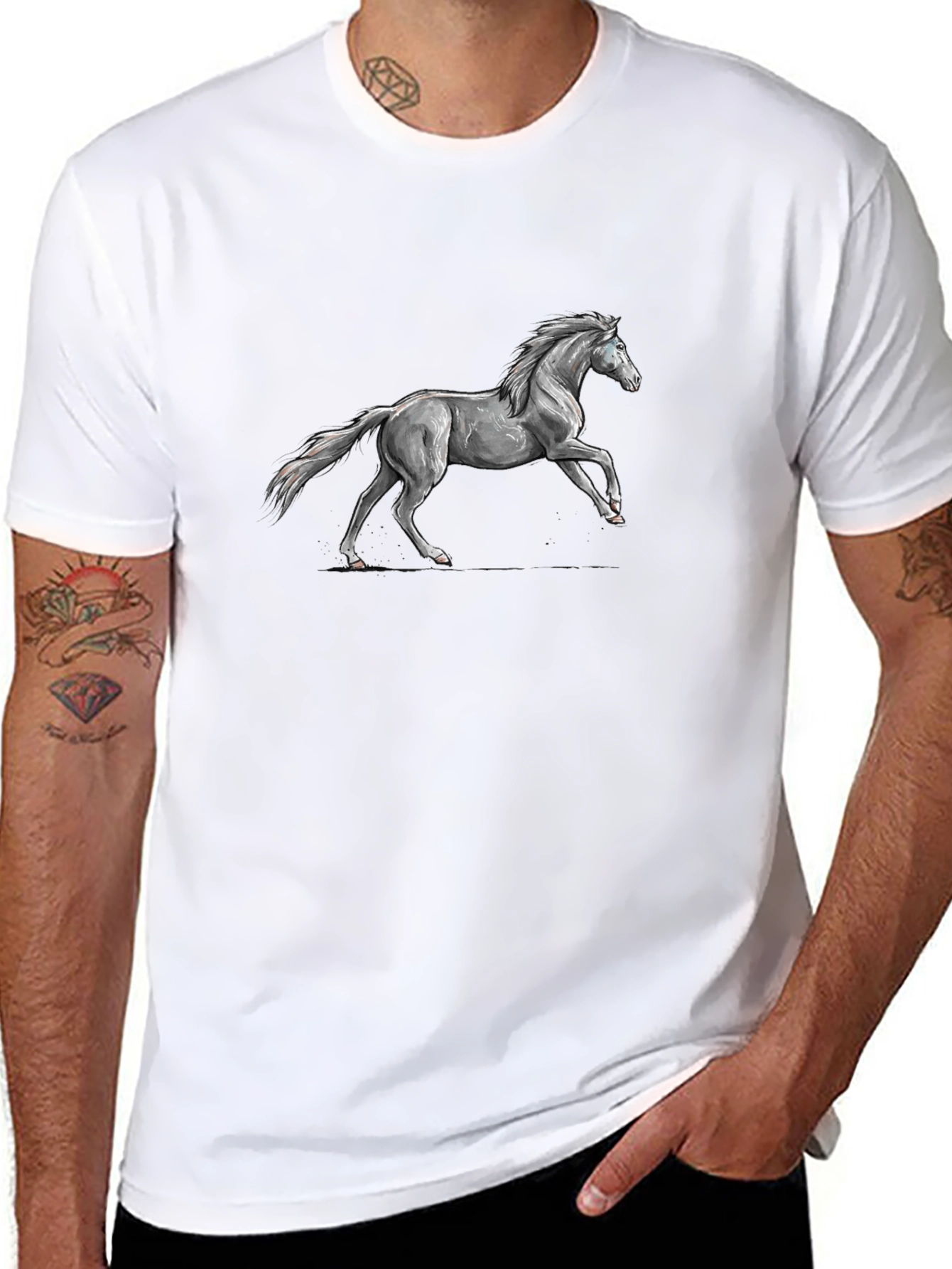 Black Tee with Horse Graphic