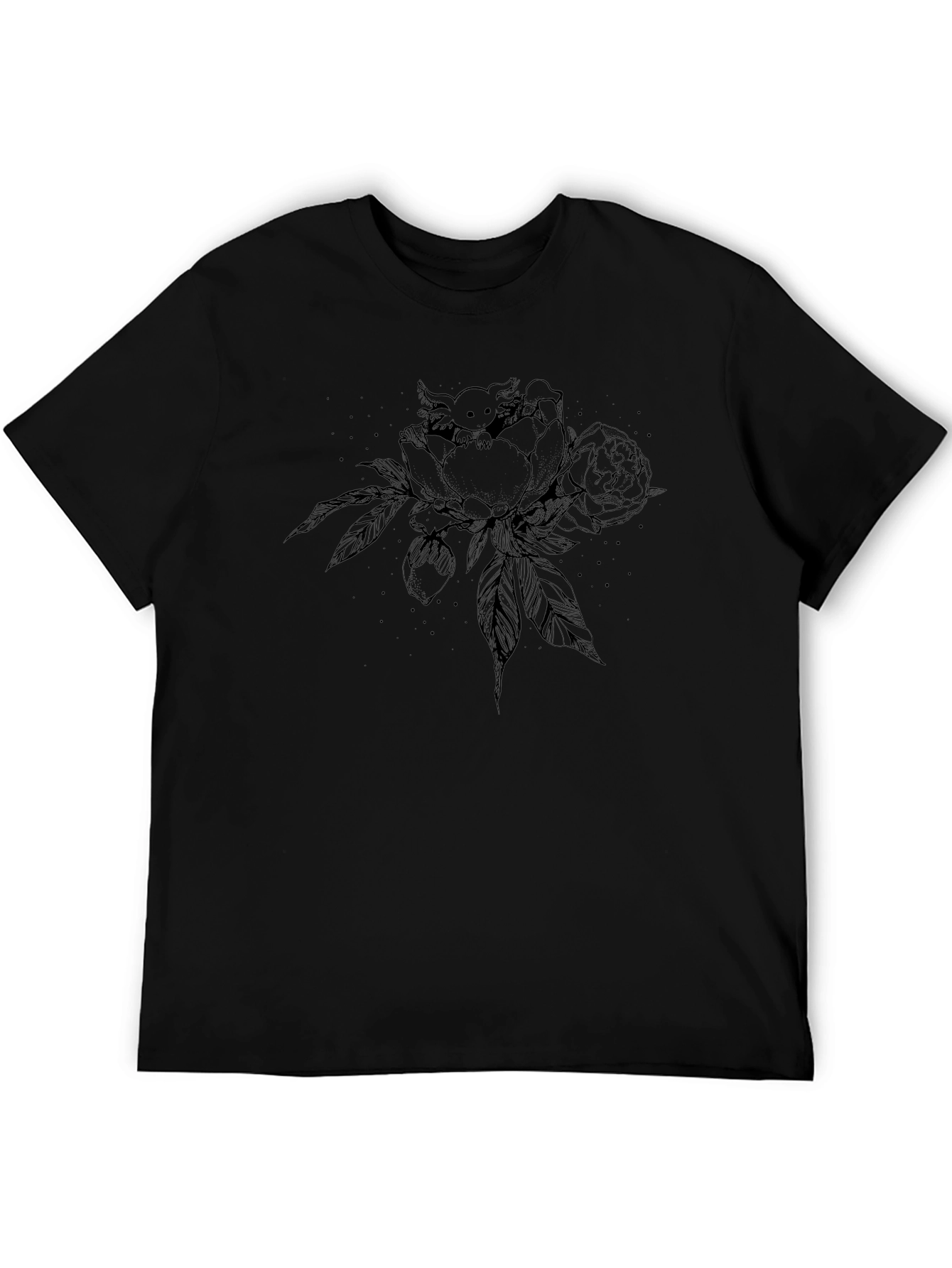 Axolotl in Peony T-Shirt - Black Graphic Tee