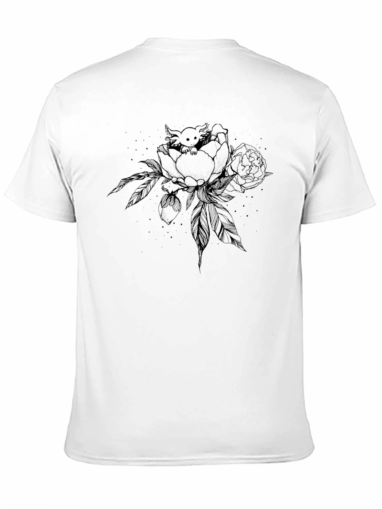 Axolotl in Peony T-Shirt - Black Graphic Tee
