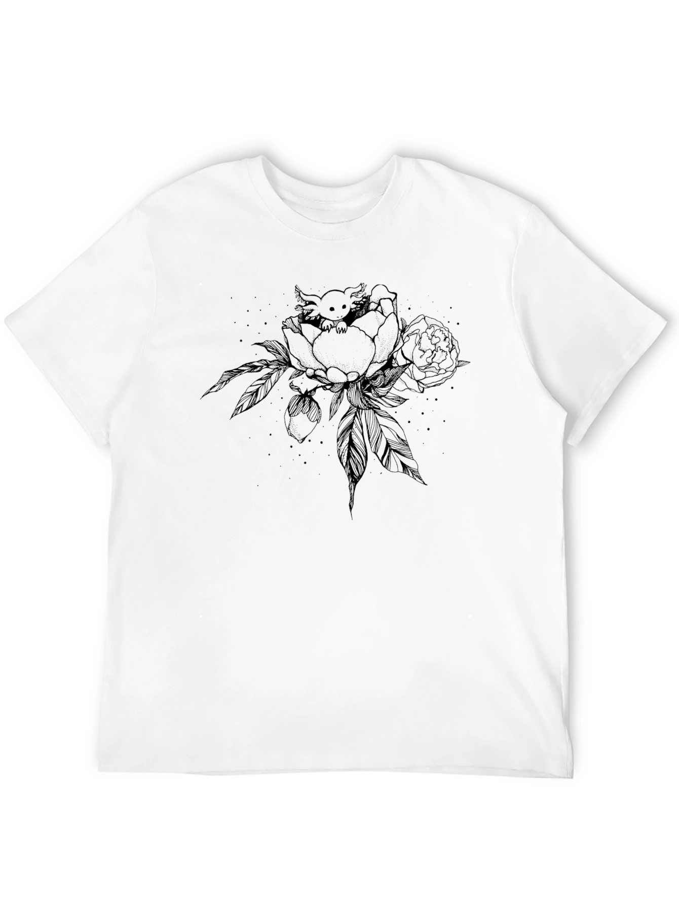 Axolotl in Peony T-Shirt - Black Graphic Tee