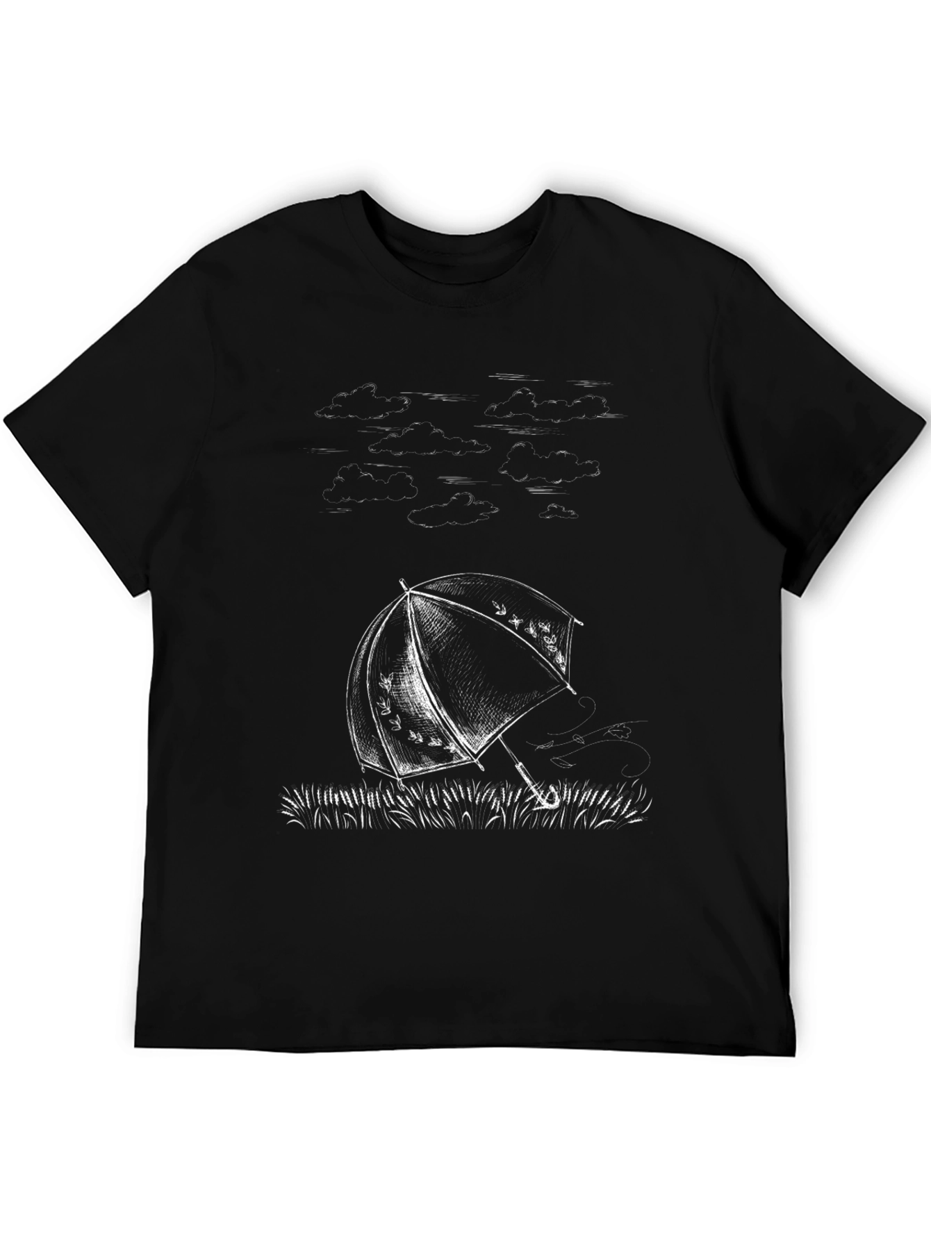 Umbrella Sketch Graphic Tee - Stylish Black Cotton T-Shirt