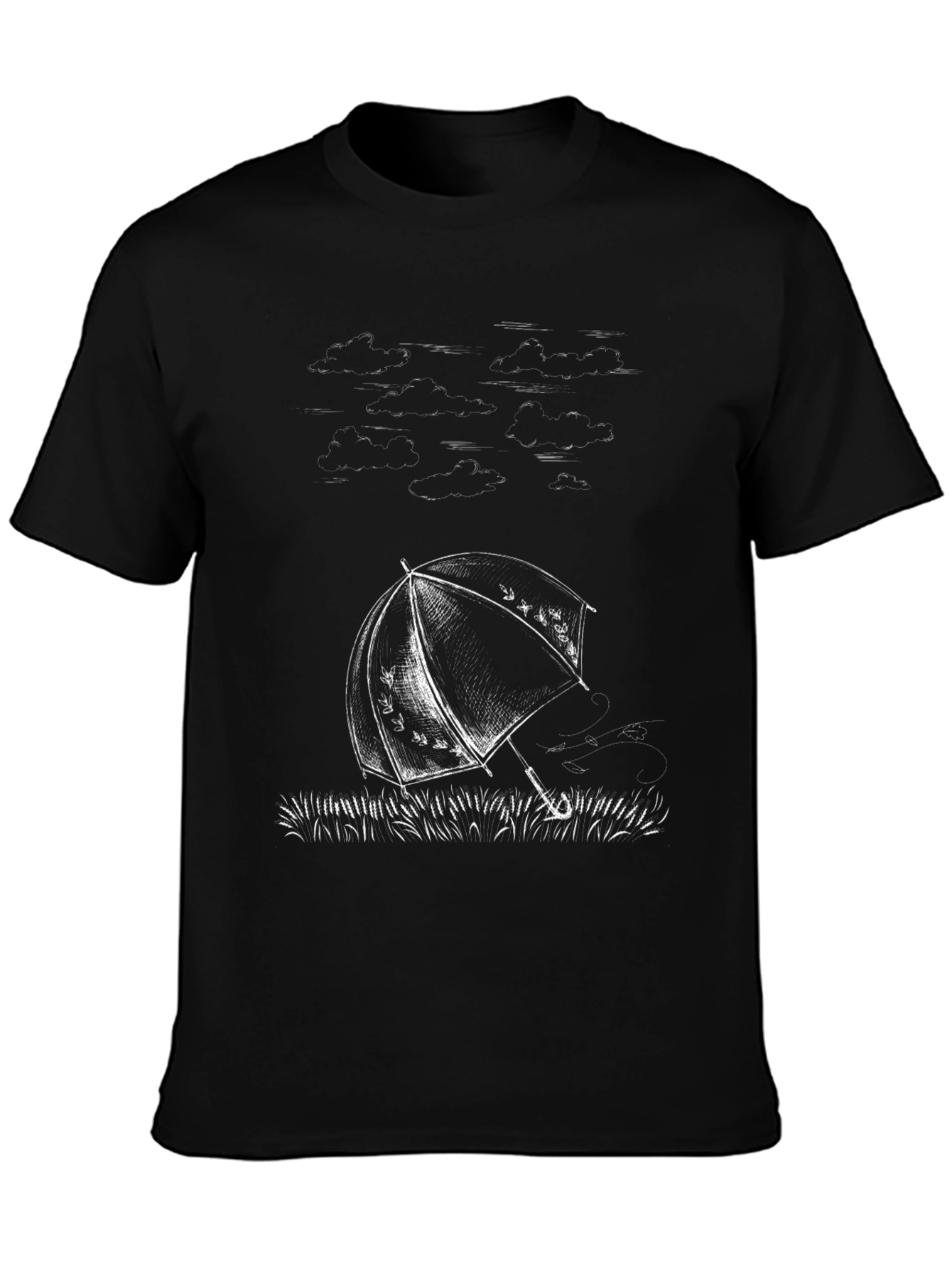 Umbrella Sketch Graphic Tee - Stylish Black Cotton T-Shirt