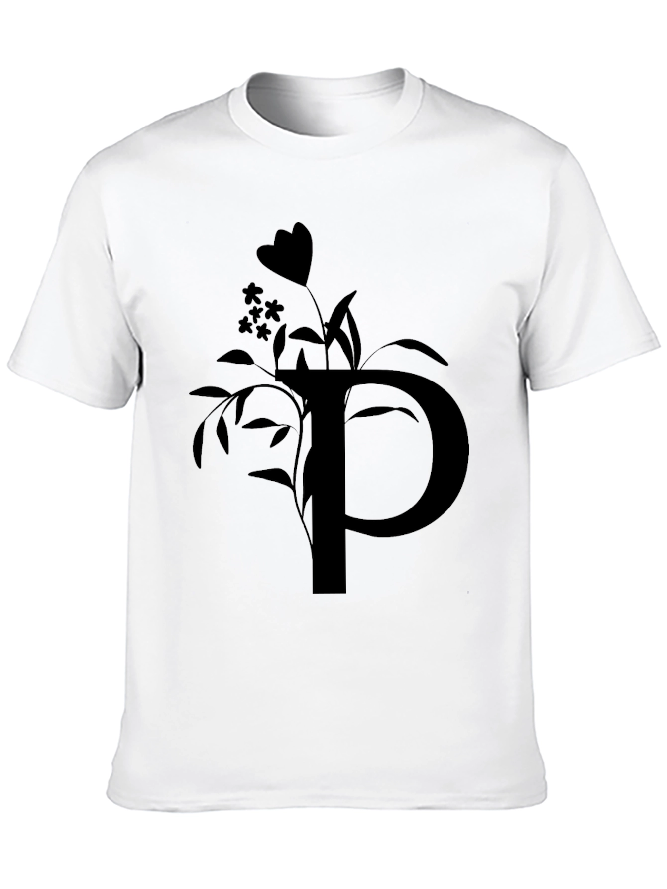 Black T-Shirt with Floral P Initial
