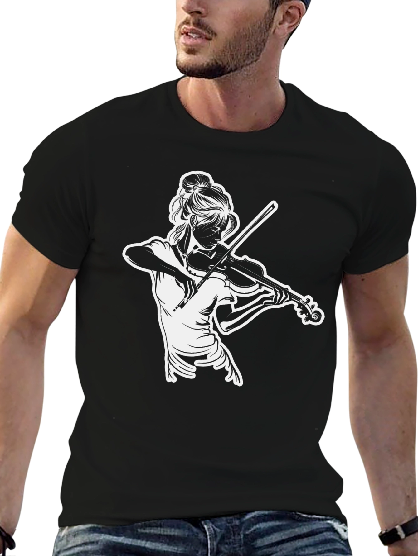 Violinist Graphic Tee - Black Cotton Casual Shirt