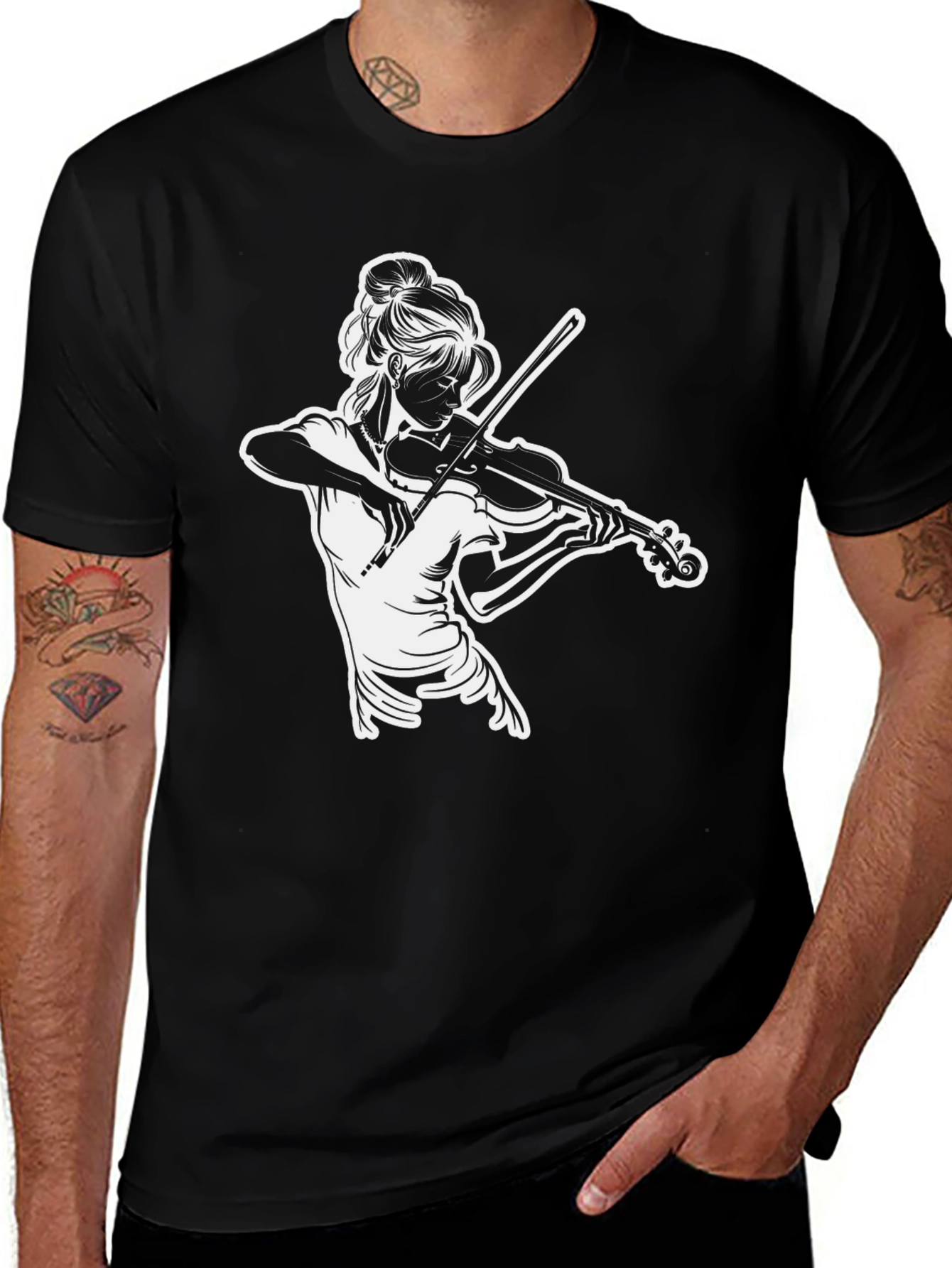 Violinist Graphic Tee - Black Cotton Casual Shirt