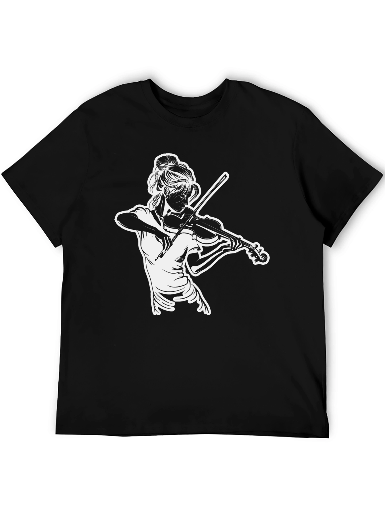 Violinist Graphic Tee - Black Cotton Casual Shirt