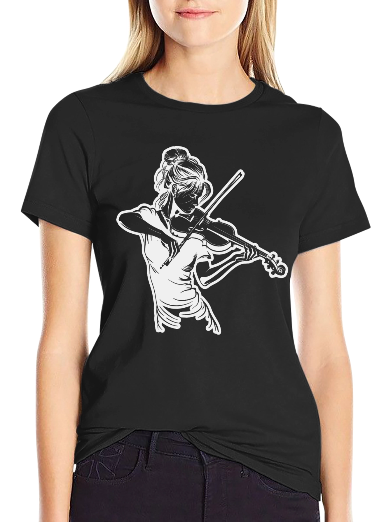 Violinist Graphic Tee - Black Cotton Casual Shirt