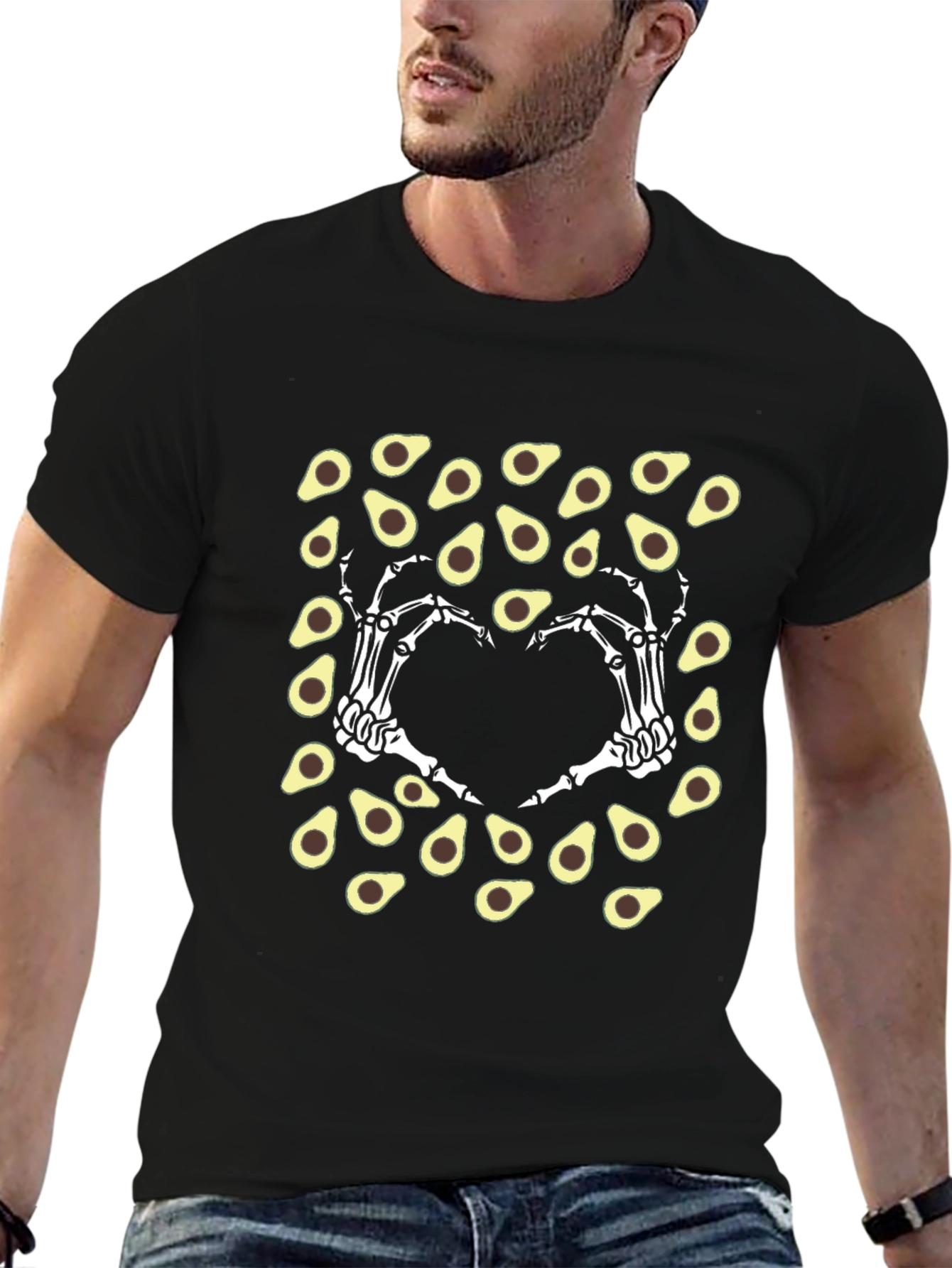 Avocado Skeleton Hand Heart T-Shirt