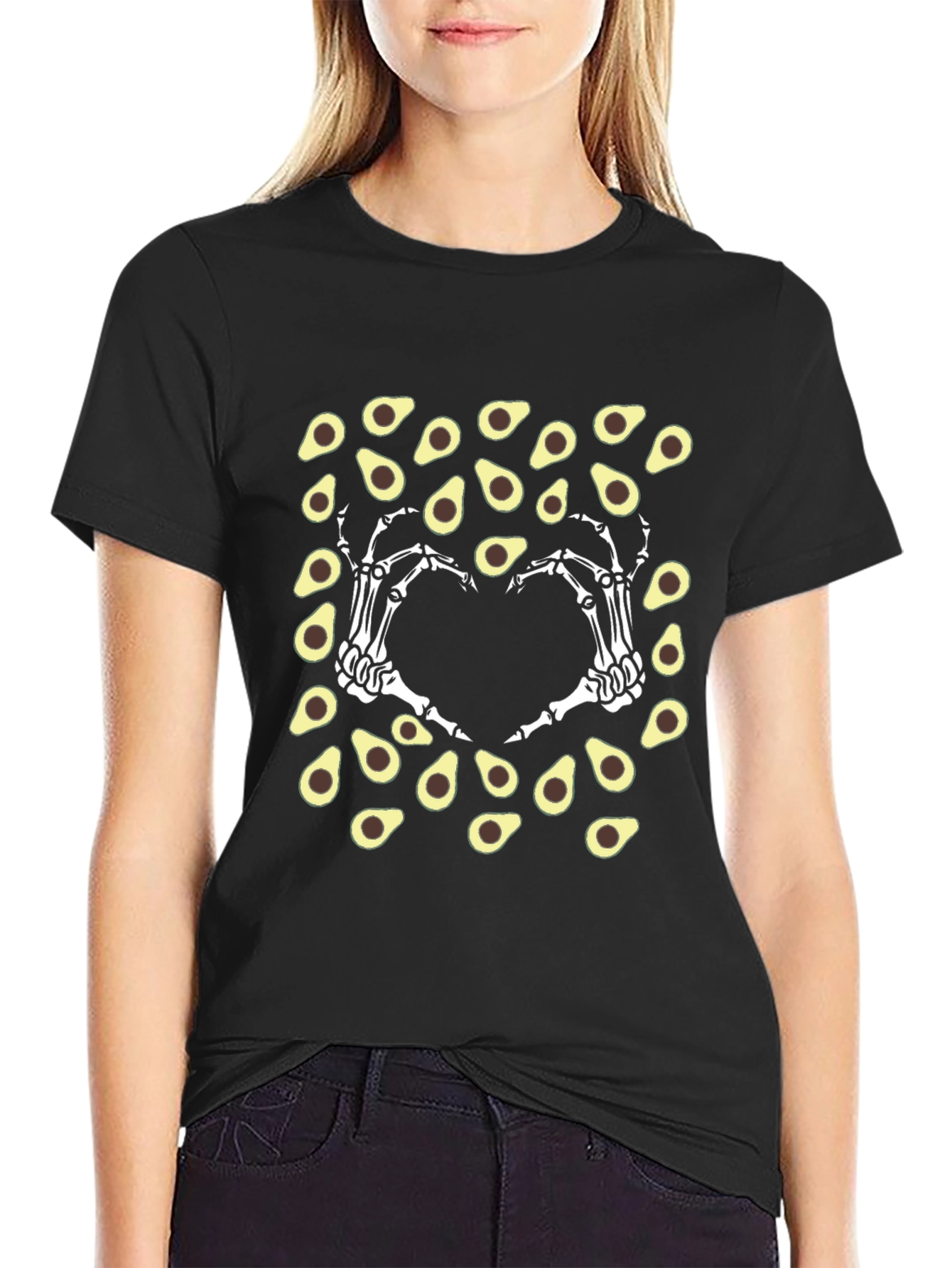 Avocado Skeleton Hand Heart T-Shirt