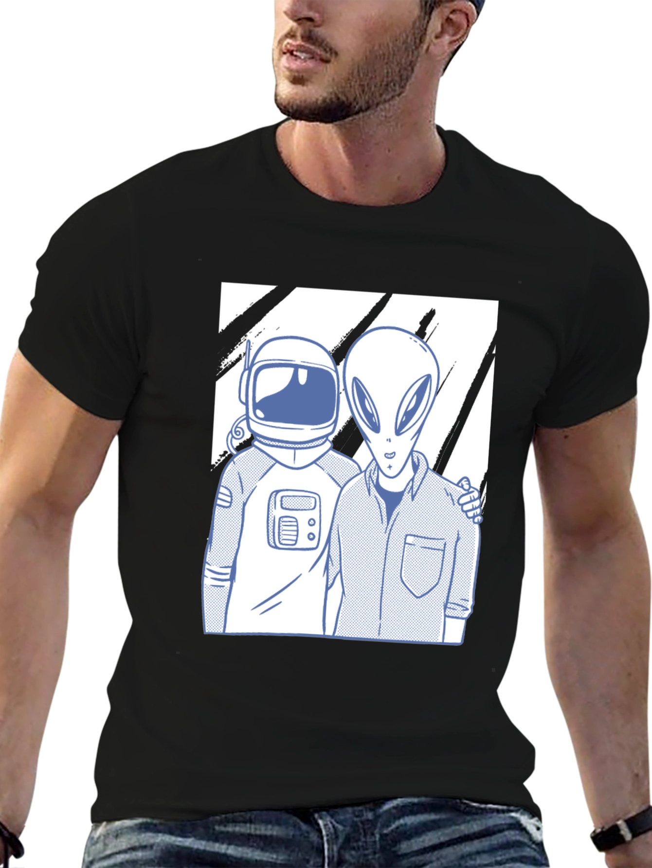 Astronaut & Alien Friends Black Graphic Tee