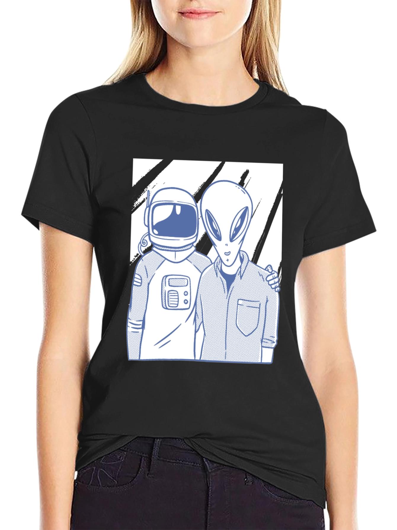 Astronaut & Alien Friends Black Graphic Tee