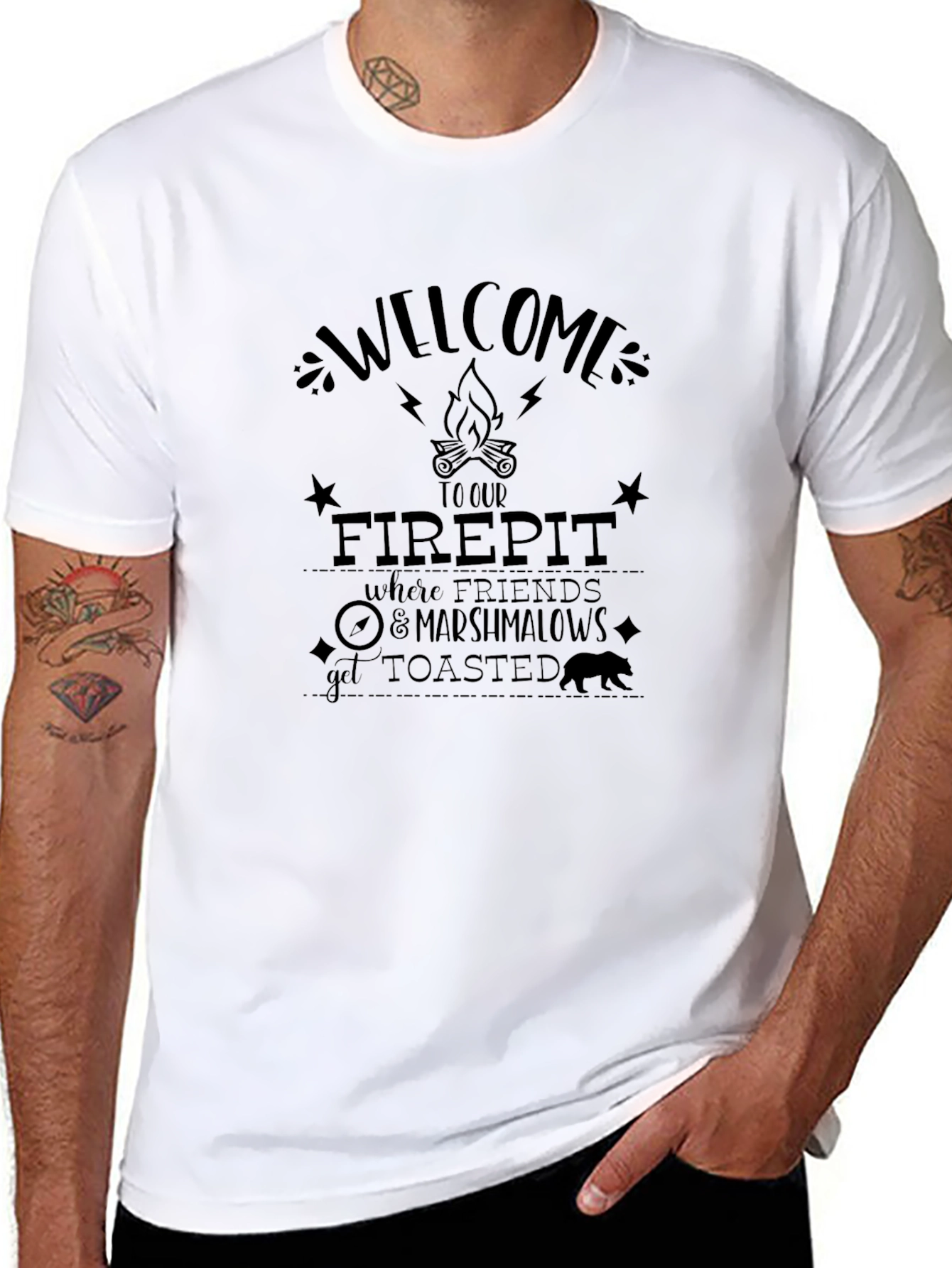 Welcome to Our Firepit Black Graphic T-Shirt