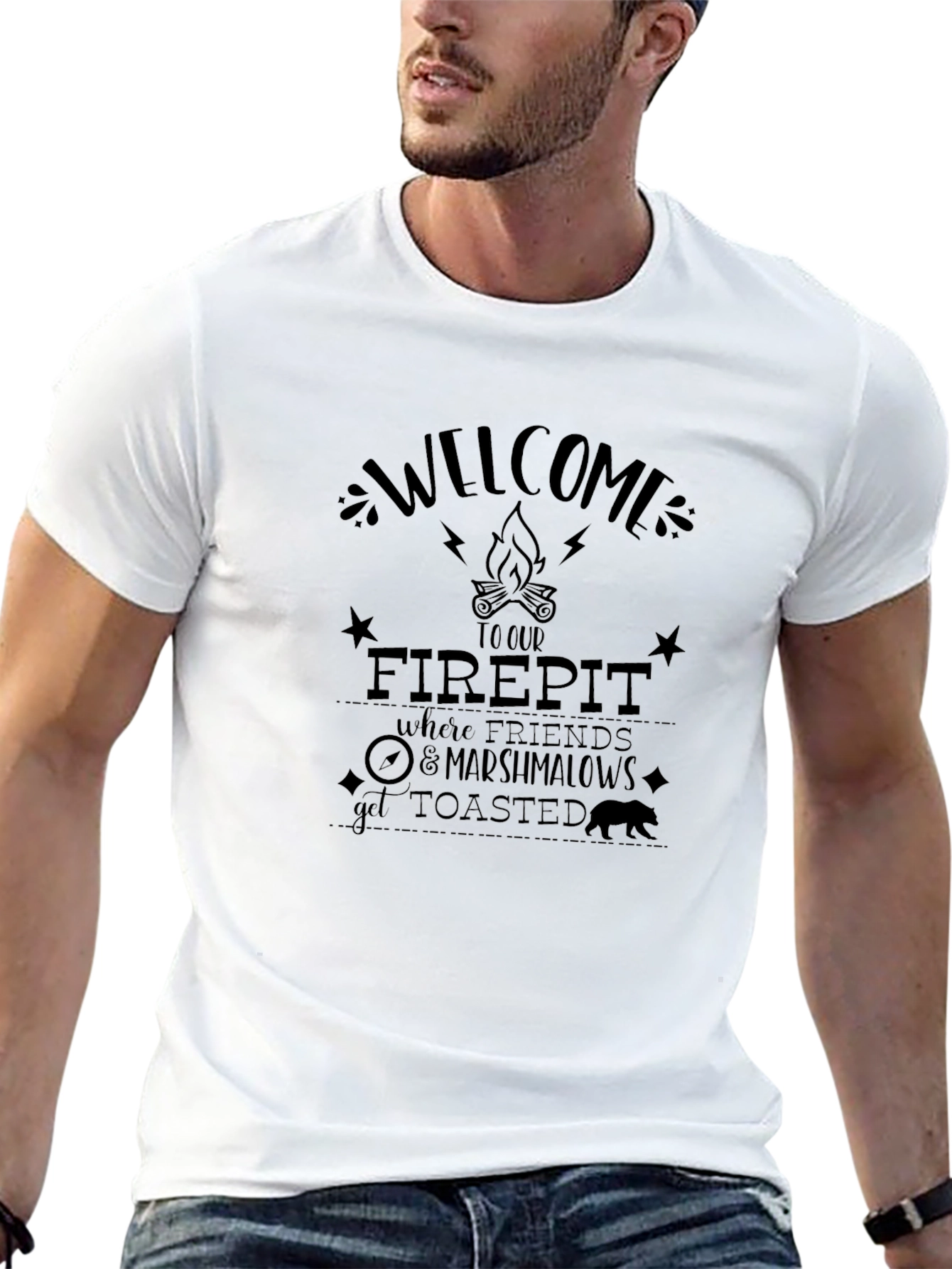 Welcome to Our Firepit Black Graphic T-Shirt