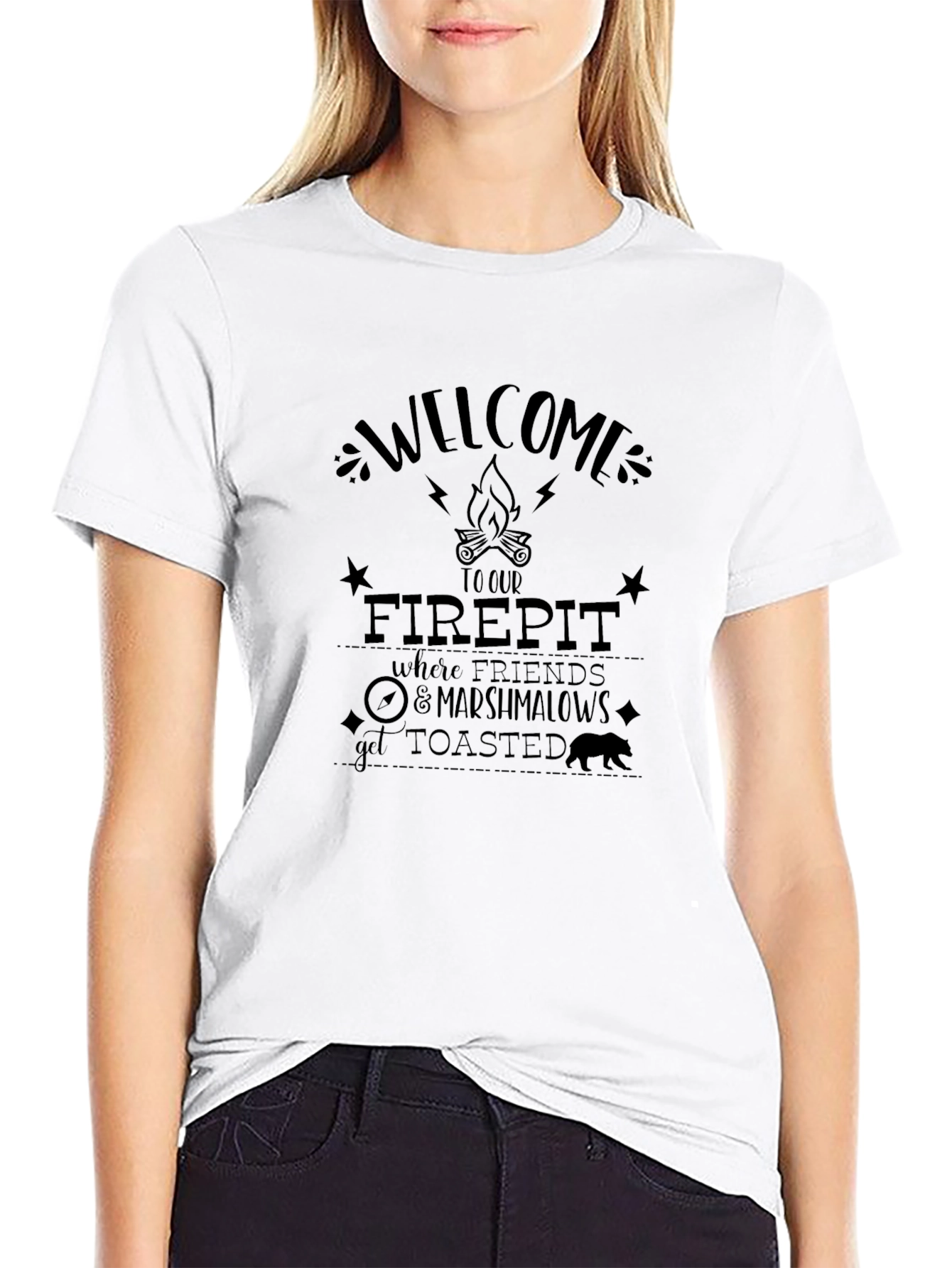 Welcome to Our Firepit Black Graphic T-Shirt
