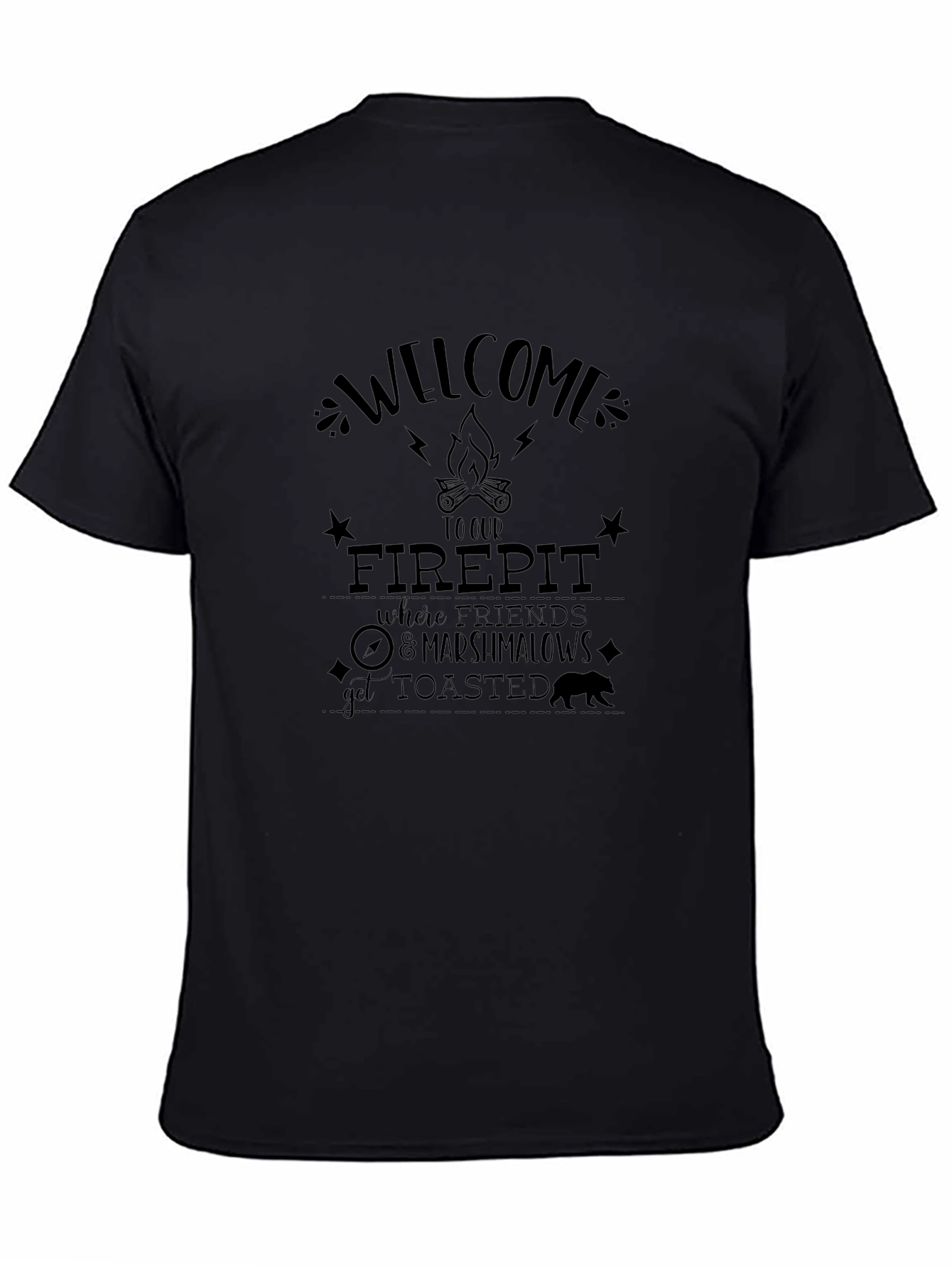 Welcome to Our Firepit Black Graphic T-Shirt
