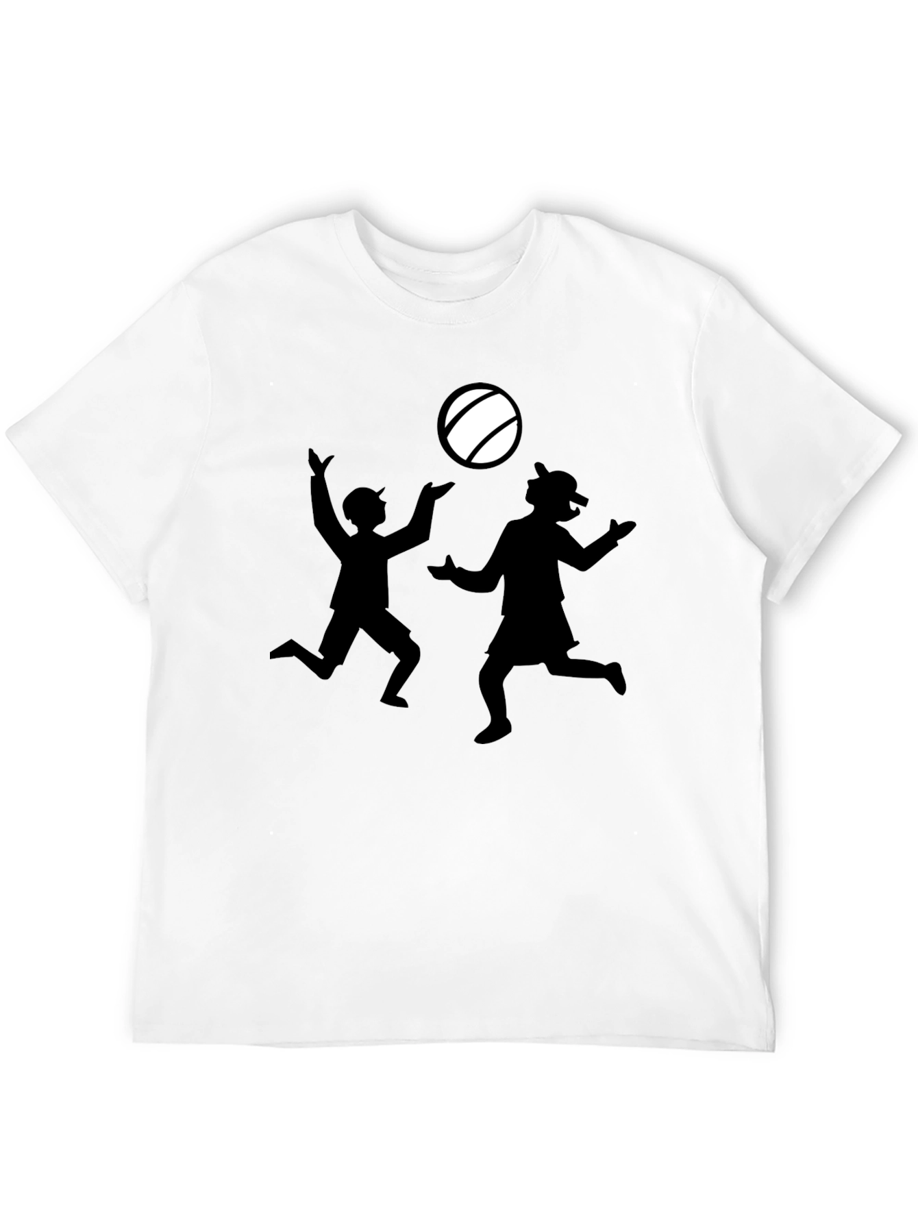 Black T-Shirt with Silhouette Kids Playing Catch
