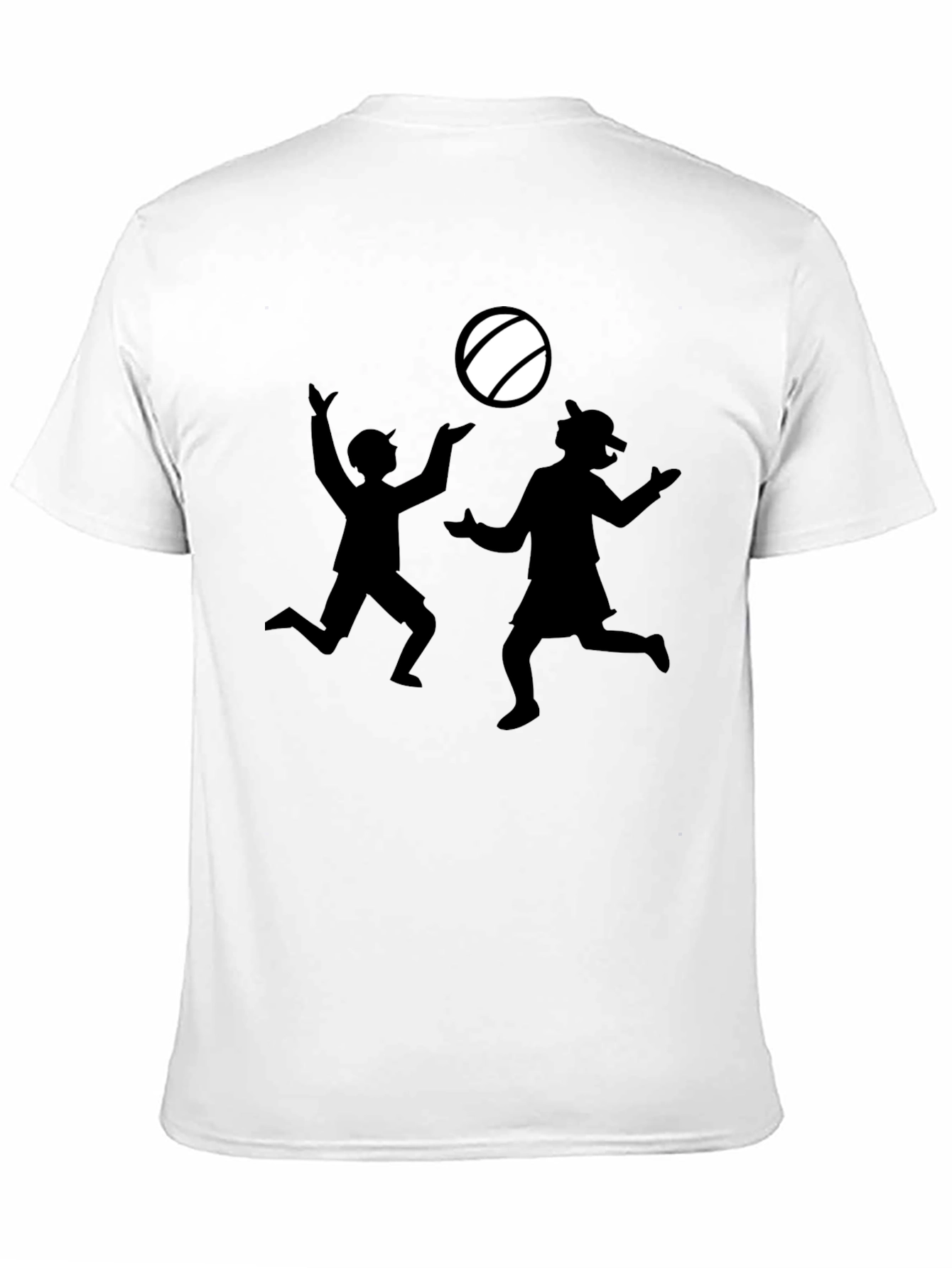 Black T-Shirt with Silhouette Kids Playing Catch