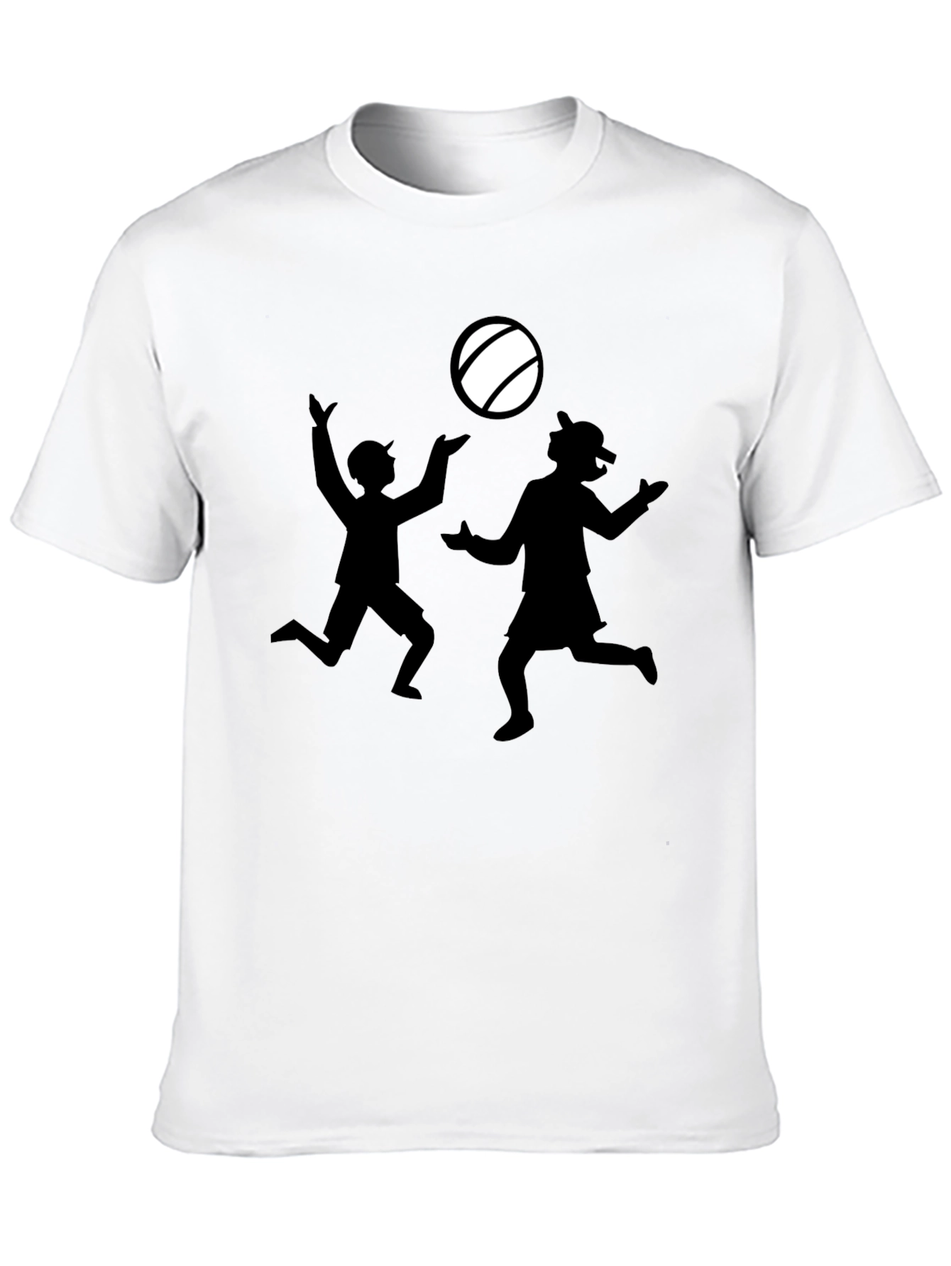 Black T-Shirt with Silhouette Kids Playing Catch