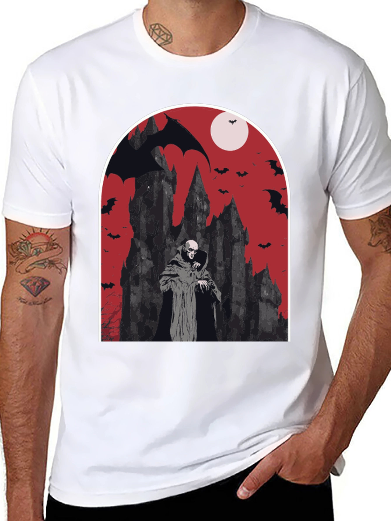 Vampire Castle Graphic Tee - Spooky Halloween Shirt