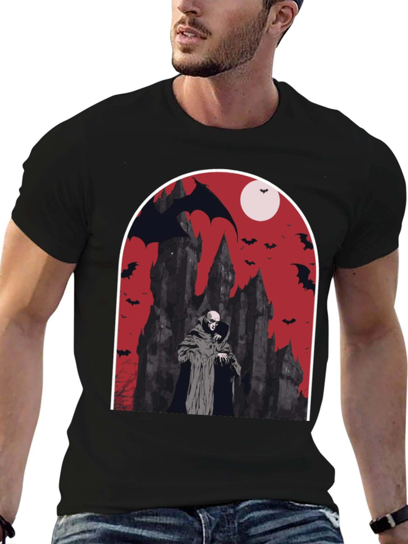 Vampire Castle Graphic Tee - Spooky Halloween Shirt