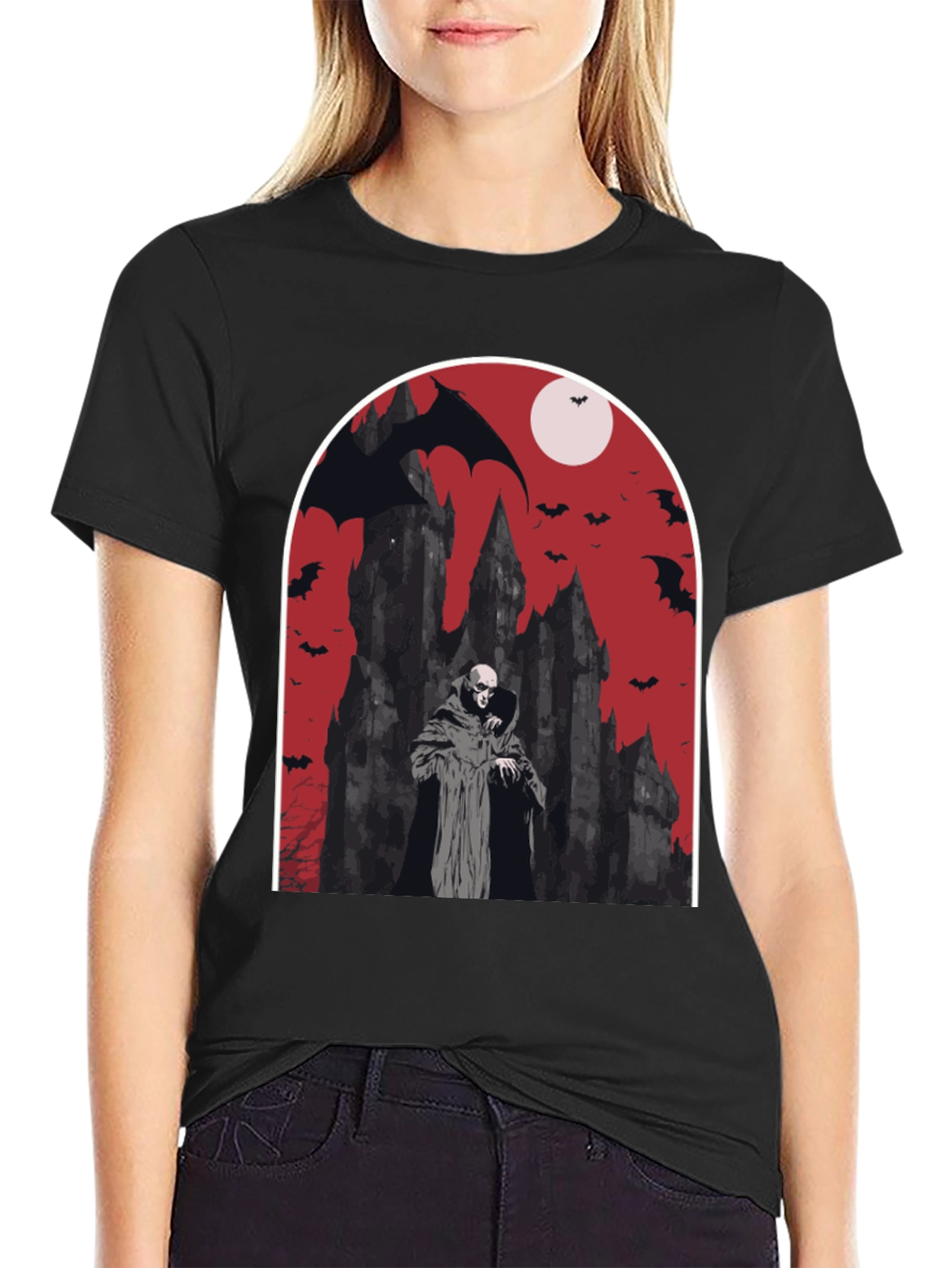 Vampire Castle Graphic Tee - Spooky Halloween Shirt
