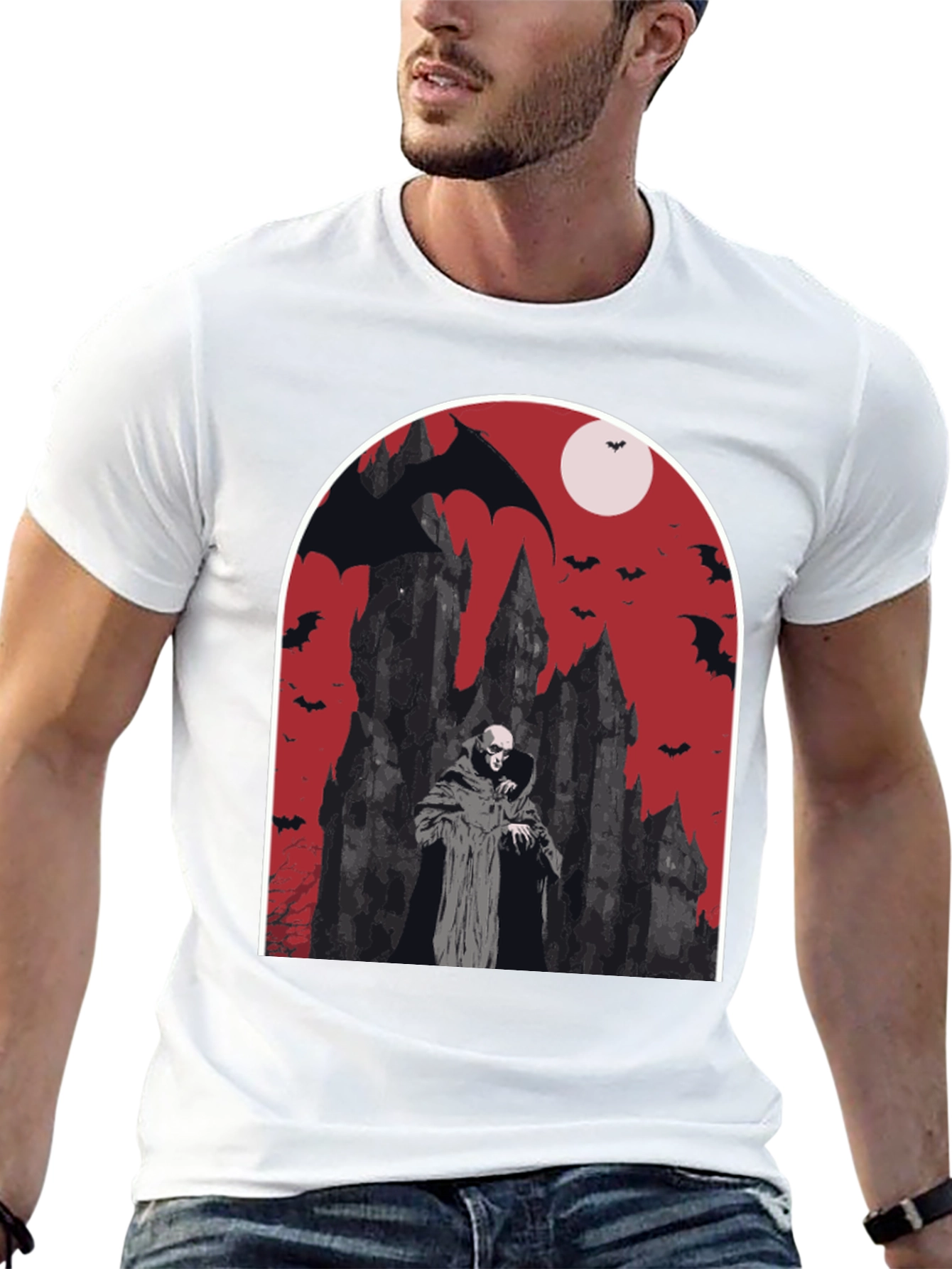 Vampire Castle Graphic Tee - Spooky Halloween Shirt